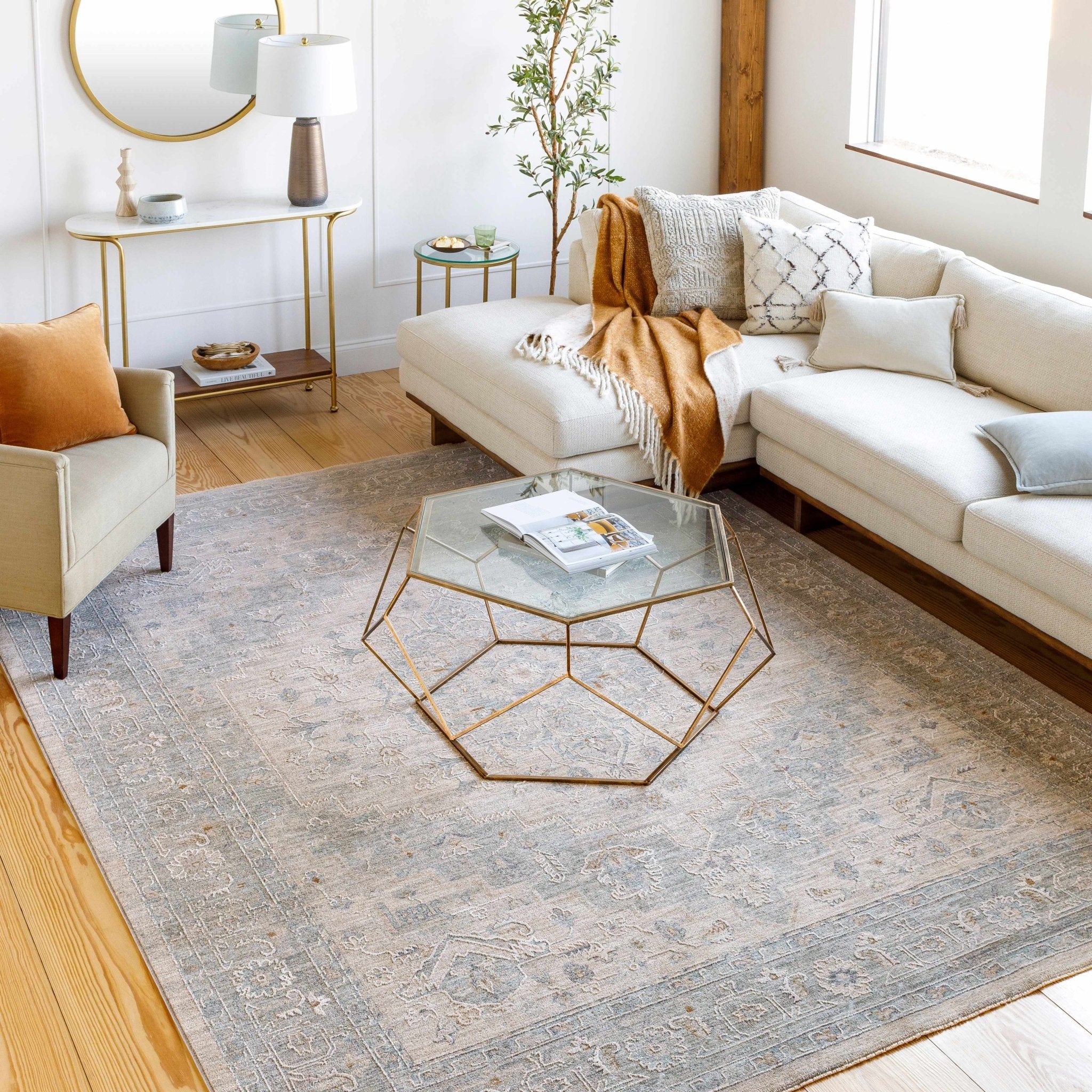 Traditional Medallion, Heriz Beige, Purple, white and Gray Medium pile Area rug - Image 13