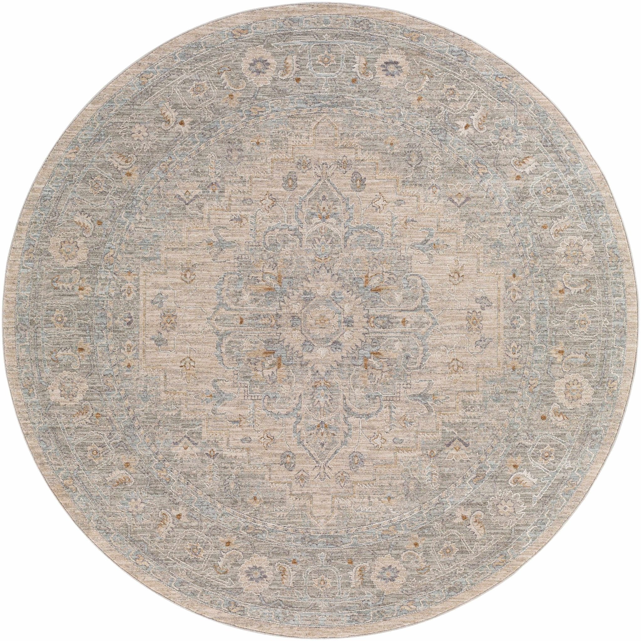 Traditional Medallion, Heriz Beige, Purple, white and Gray Medium pile Area rug - Image 15