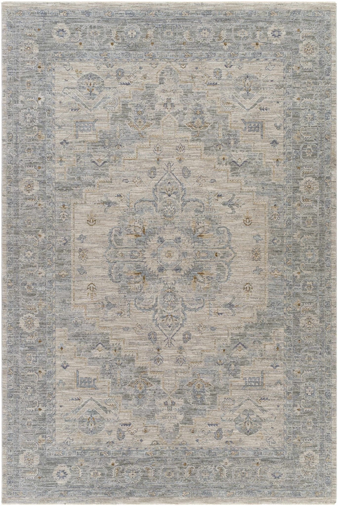 Traditional Medallion, Heriz Beige, Purple, white and Gray Medium pile Area rug - Image 19