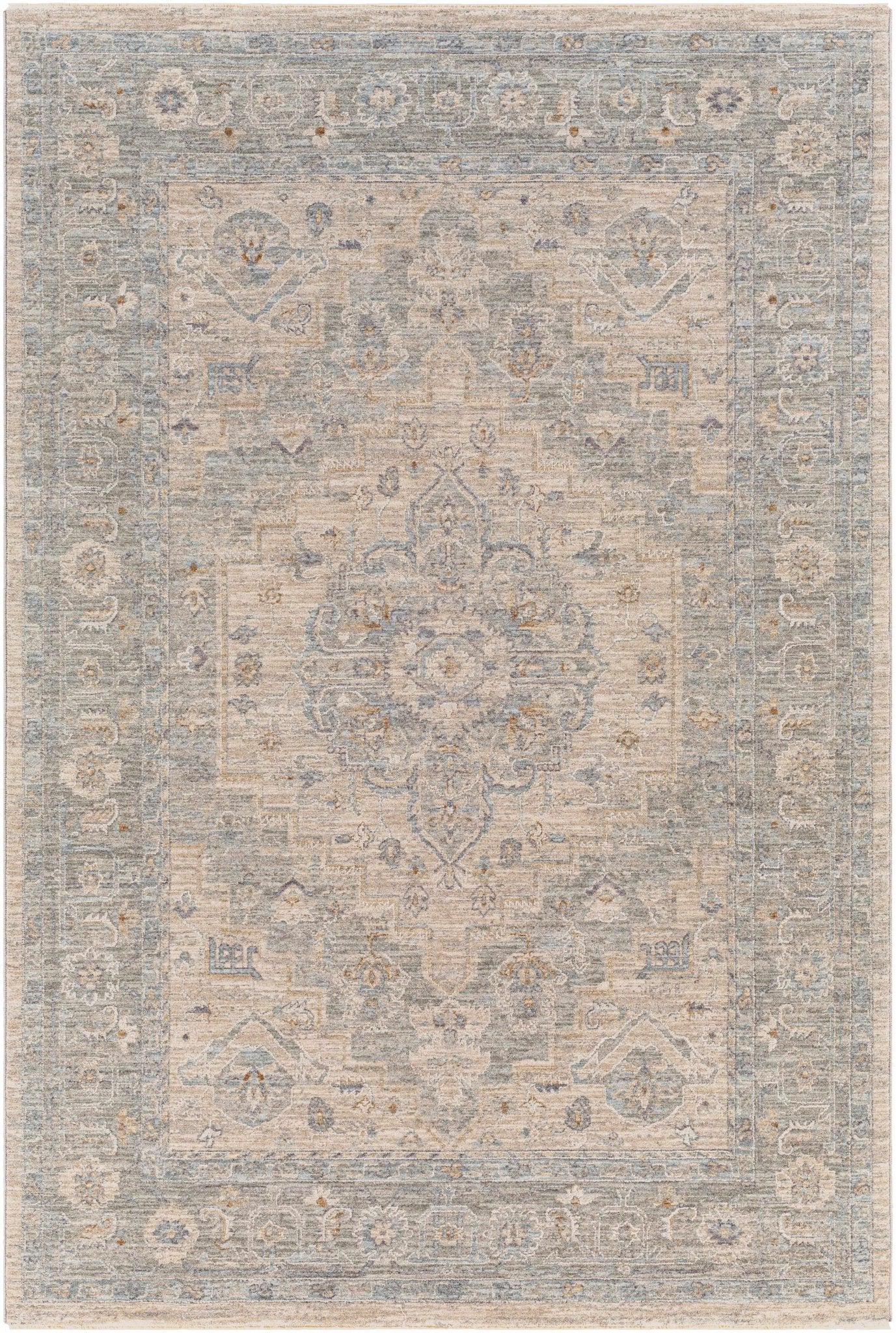 Traditional Medallion, Heriz Beige, Purple, white and Gray Medium pile Area rug - Image 2
