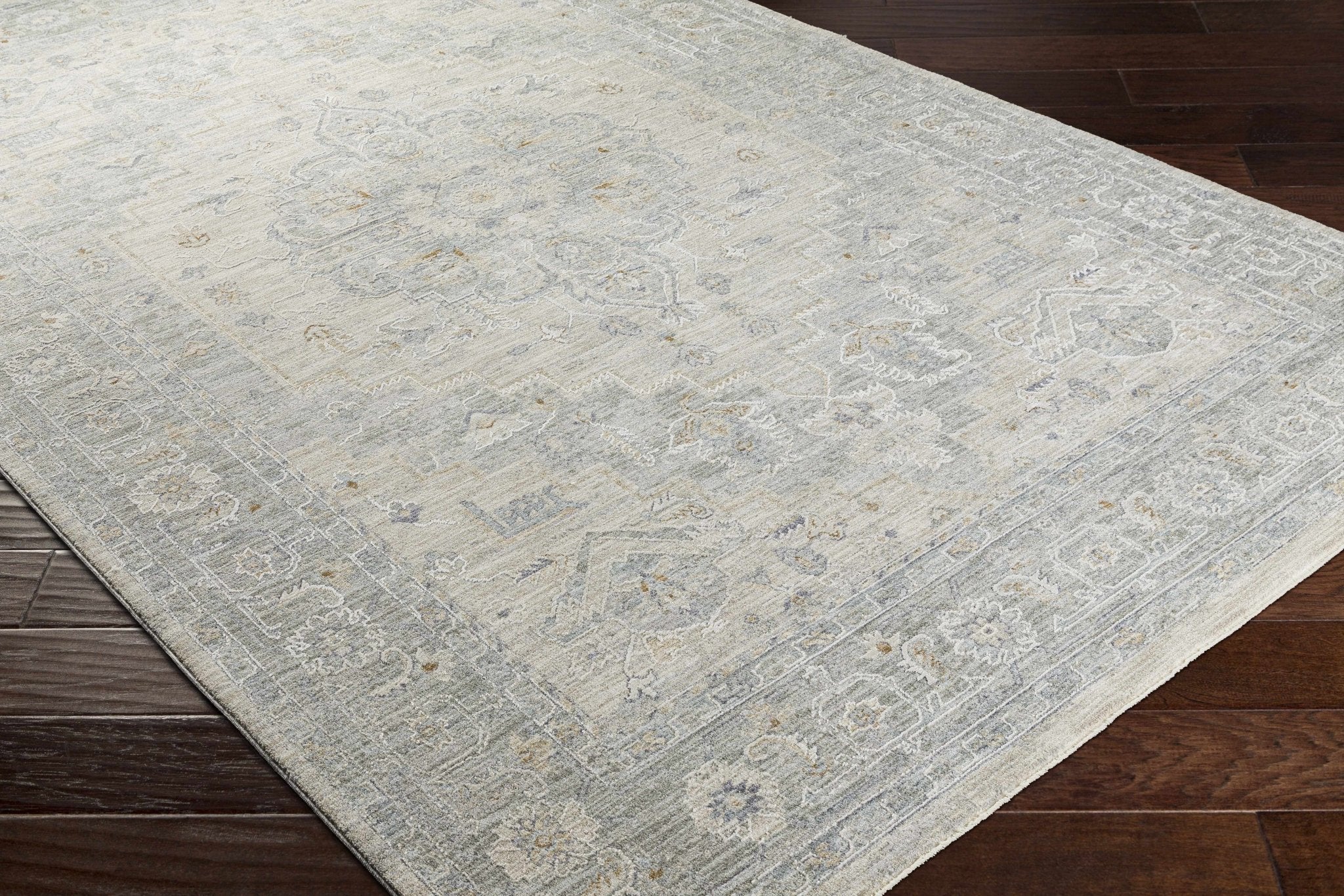 Traditional Medallion, Heriz Beige, Purple, white and Gray Medium pile Area rug - Image 20
