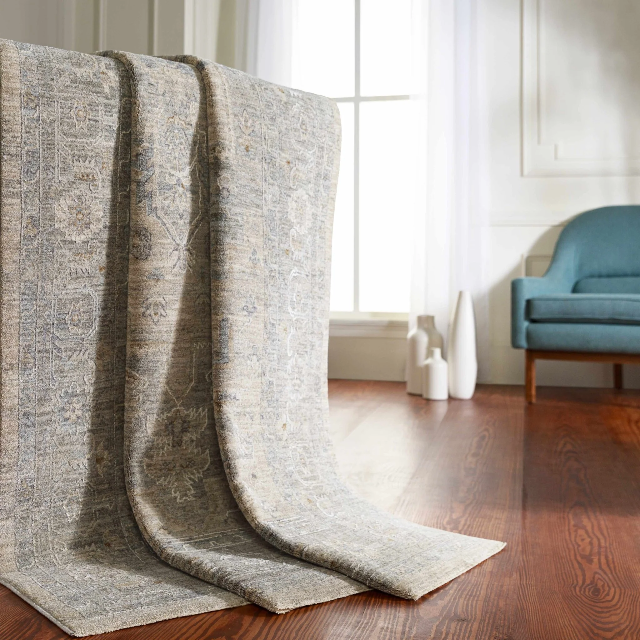 Traditional Medallion, Heriz Beige, Purple, white and Gray Medium pile Area rug - Image 24