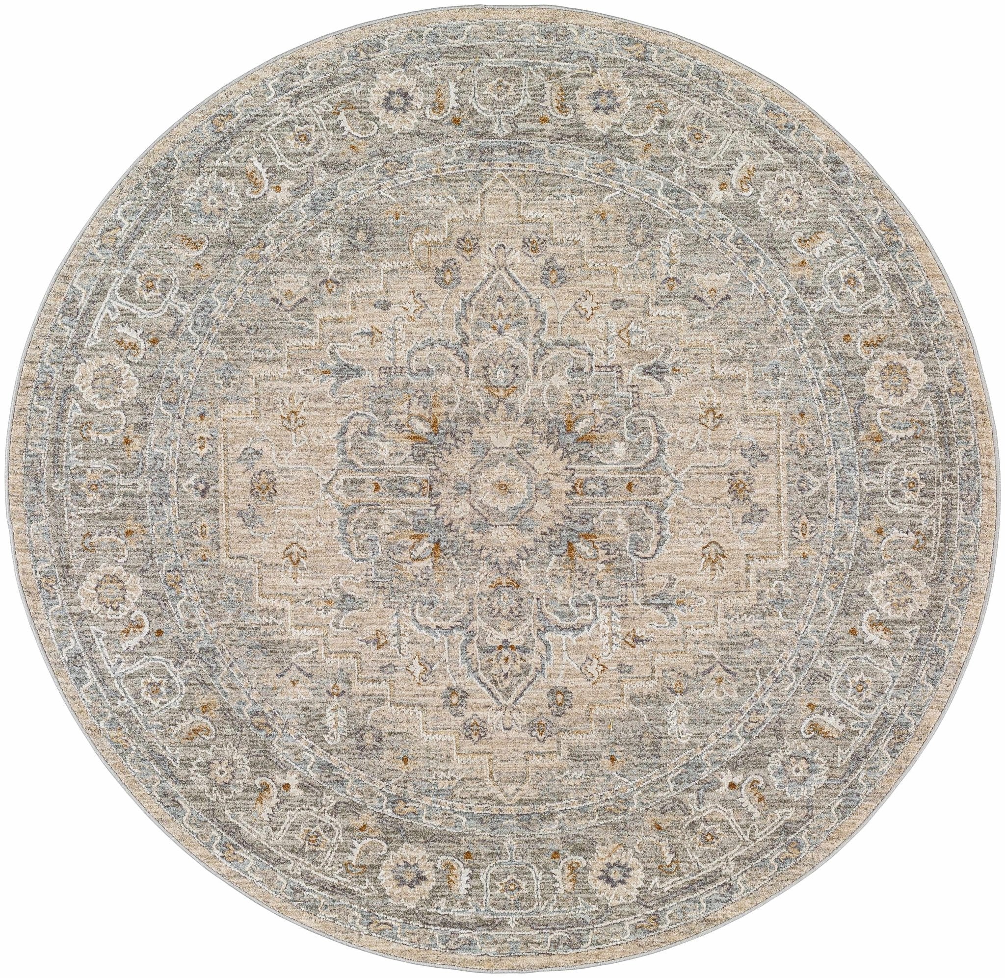Traditional Medallion, Heriz Beige, Purple, white and Gray Medium pile Area rug - Image 26