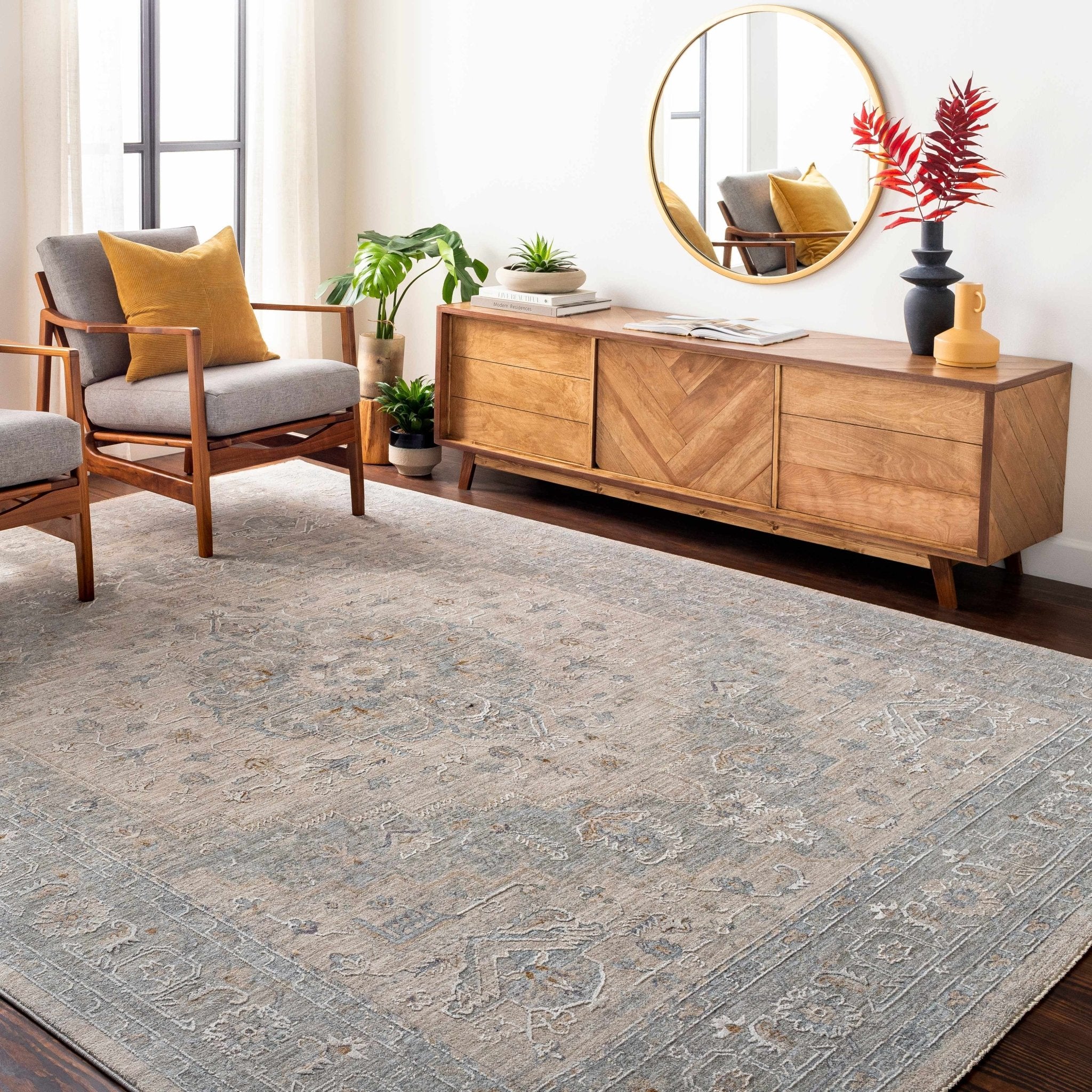Traditional Medallion, Heriz Beige, Purple, white and Gray Medium pile Area rug - Image 27
