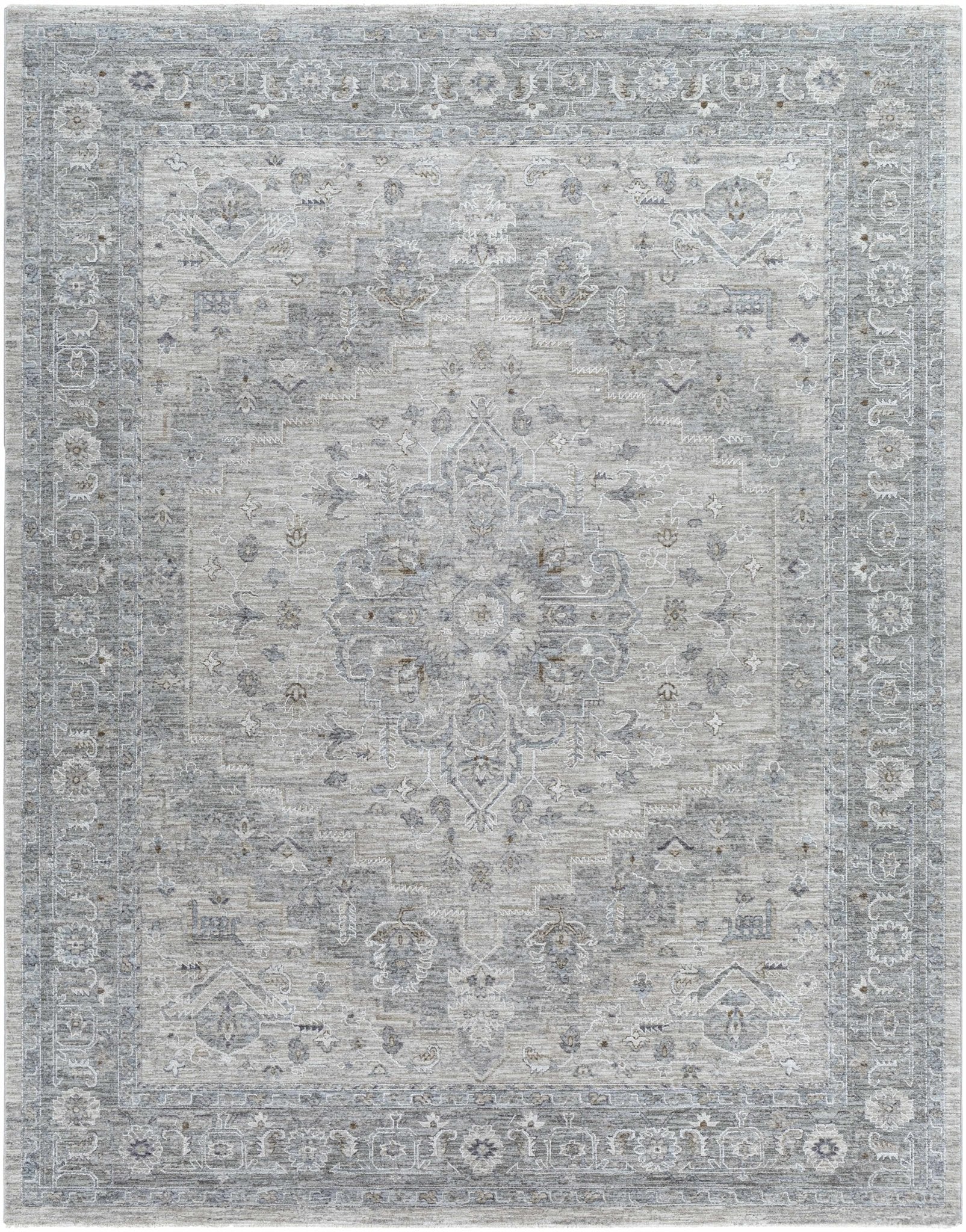 Traditional Medallion, Heriz Beige, Purple, white and Gray Medium pile Area rug - Image 3