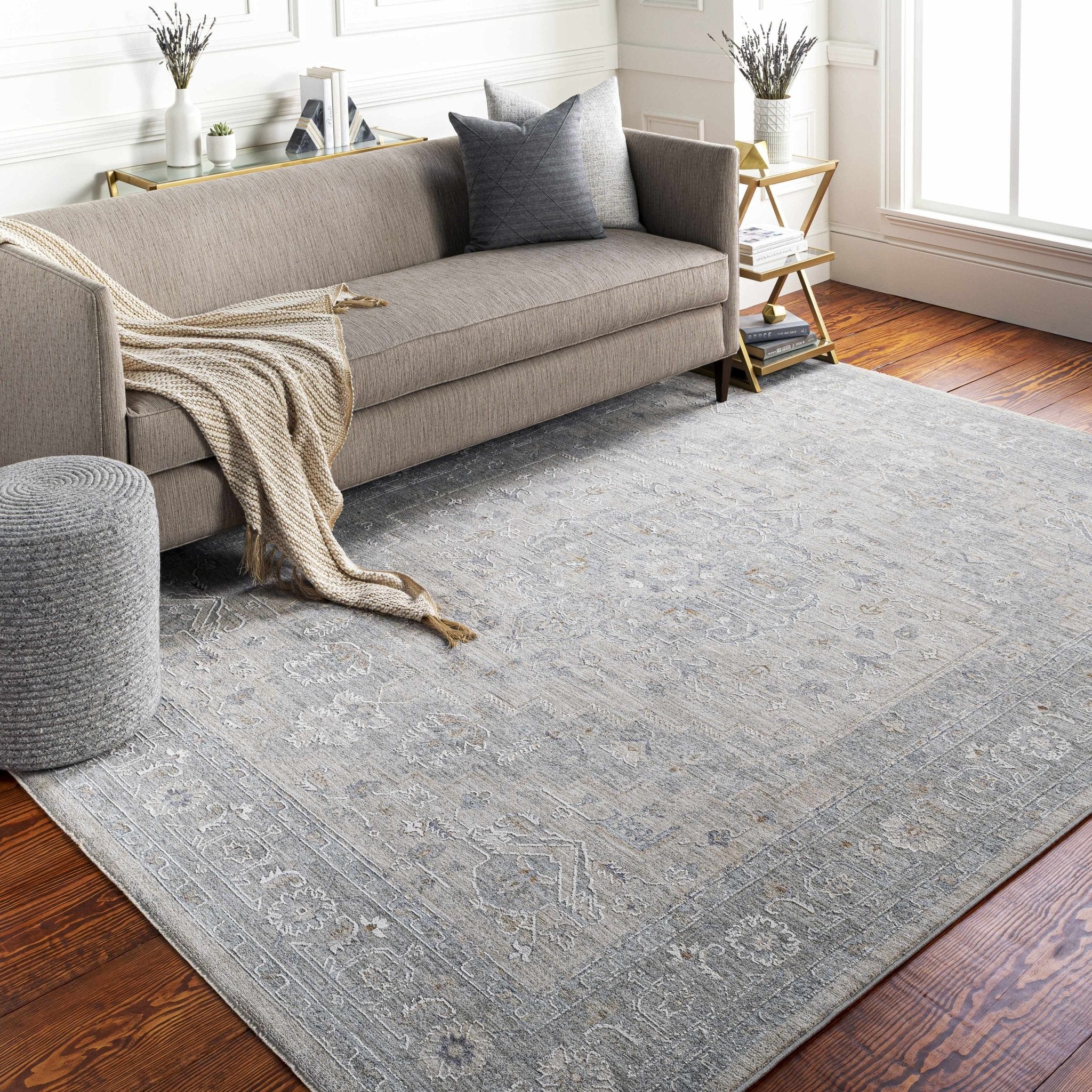 Traditional Medallion, Heriz Beige, Purple, white and Gray Medium pile Area rug - Image 6