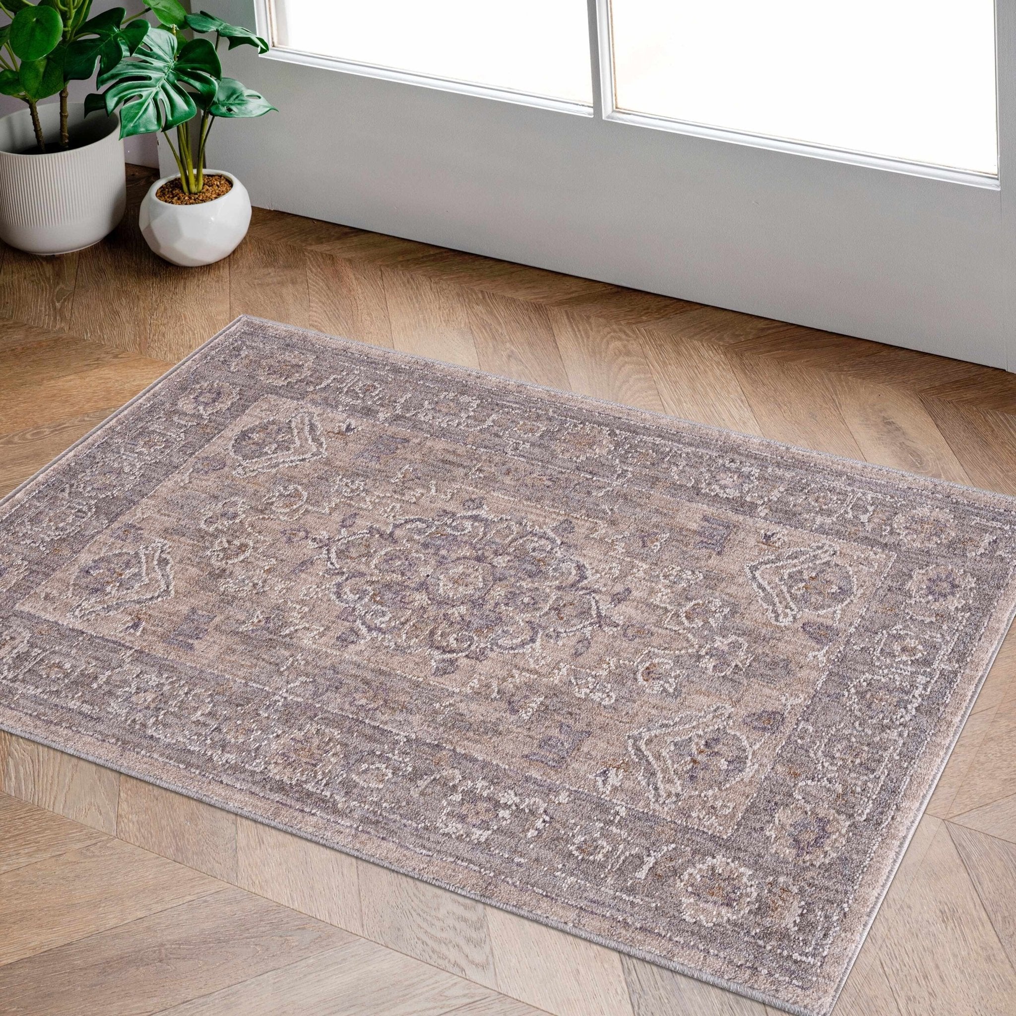 Traditional Medallion, Heriz Beige, Purple, white and Gray Medium pile Area rug - Image 8