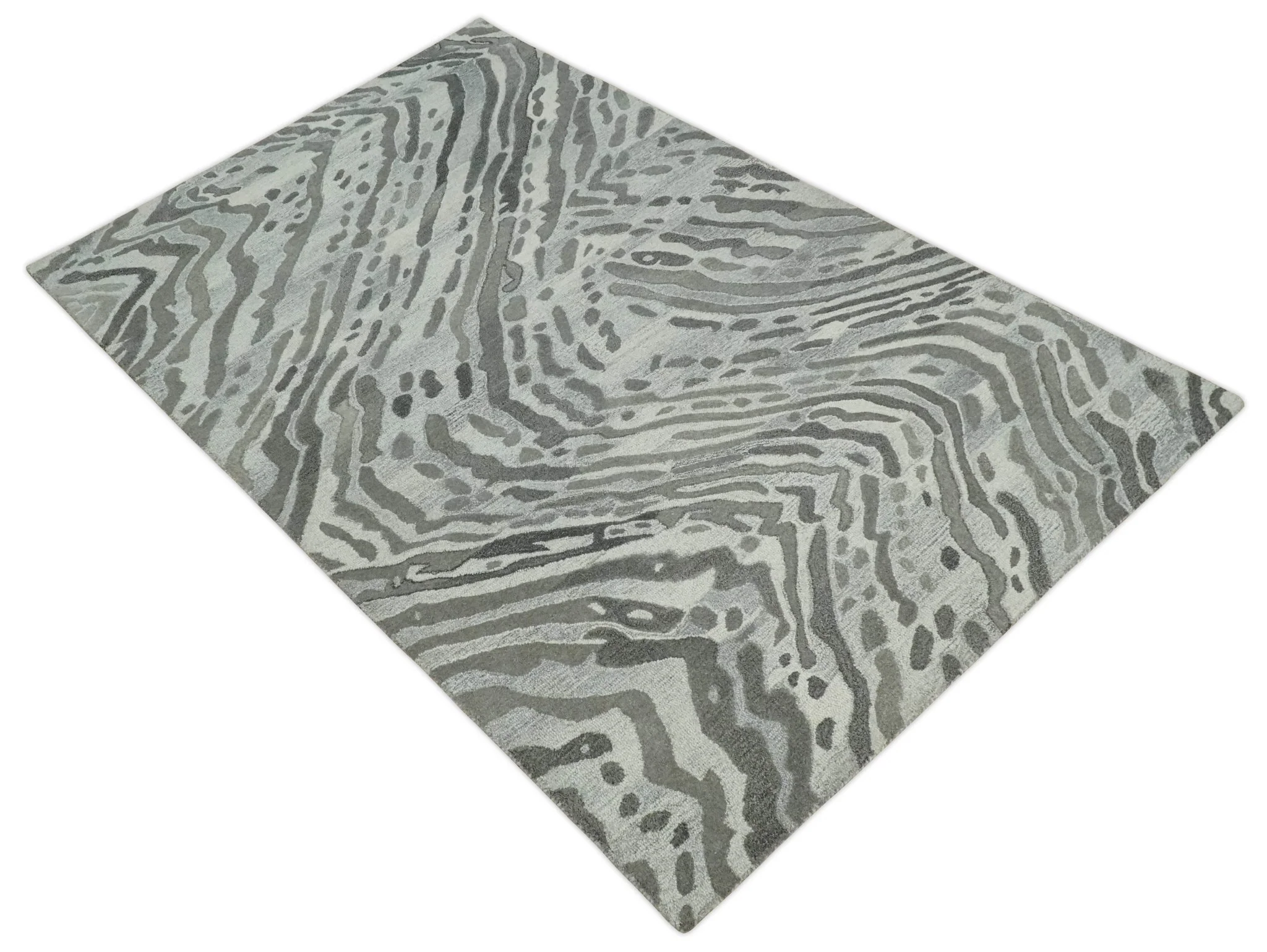 Modern Abstract Hand Tufted 2x3, 3x5, 5x8, 6x9, 8x10 and 9x12 Natural Wool Beige, Gray and Silver Area Rug | MIR2 - Image 10