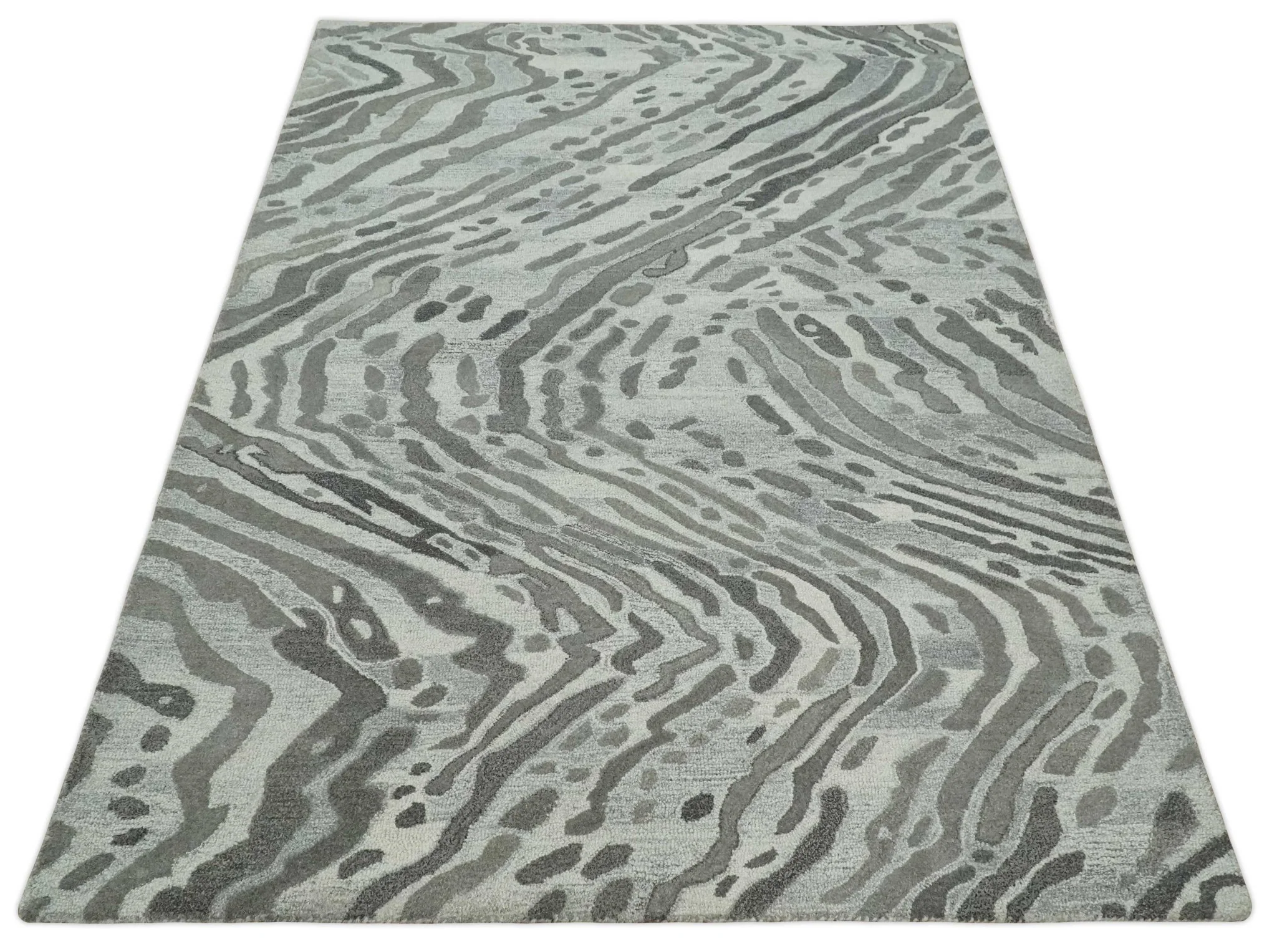 Modern Abstract Hand Tufted 2x3, 3x5, 5x8, 6x9, 8x10 and 9x12 Natural Wool Beige, Gray and Silver Area Rug | MIR2 - Image 11