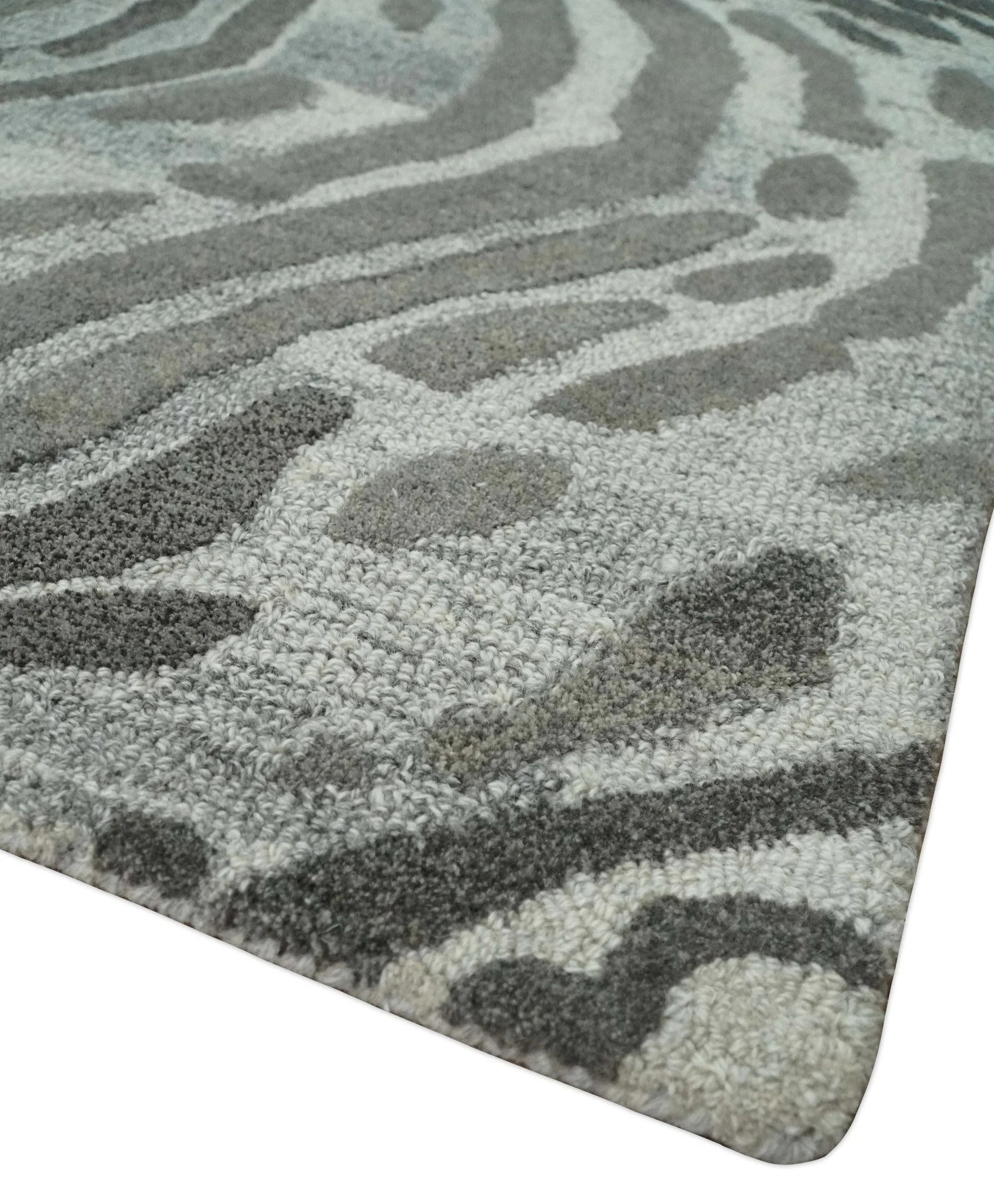 Modern Abstract Hand Tufted 2x3, 3x5, 5x8, 6x9, 8x10 and 9x12 Natural Wool Beige, Gray and Silver Area Rug | MIR2 - Image 3