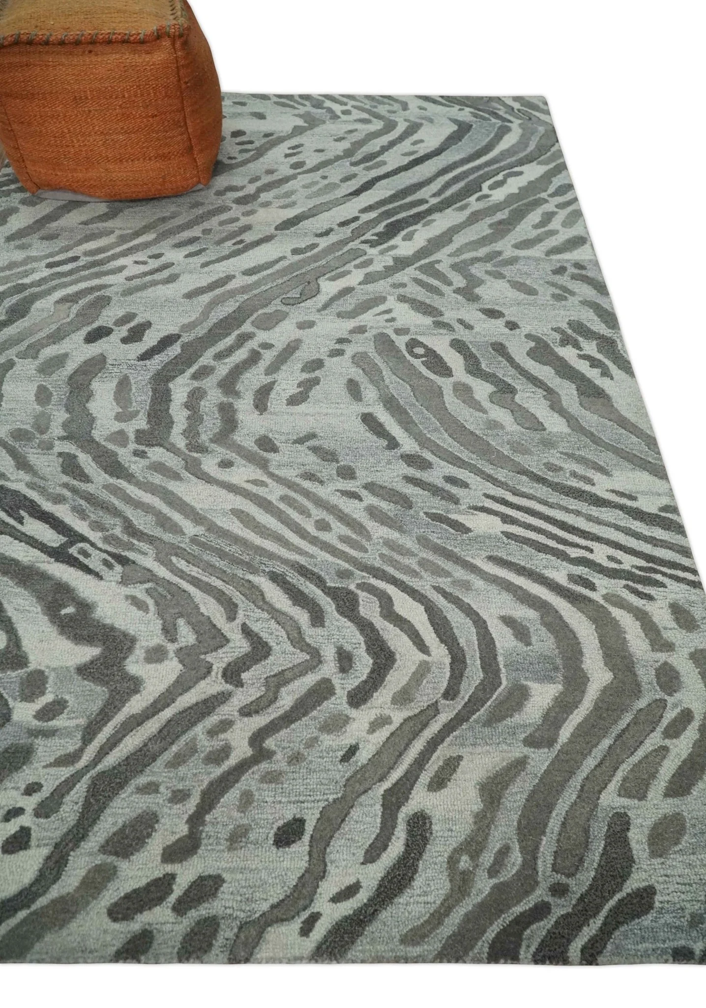 Modern Abstract Hand Tufted 2x3, 3x5, 5x8, 6x9, 8x10 and 9x12 Natural Wool Beige, Gray and Silver Area Rug | MIR2 - Image 5