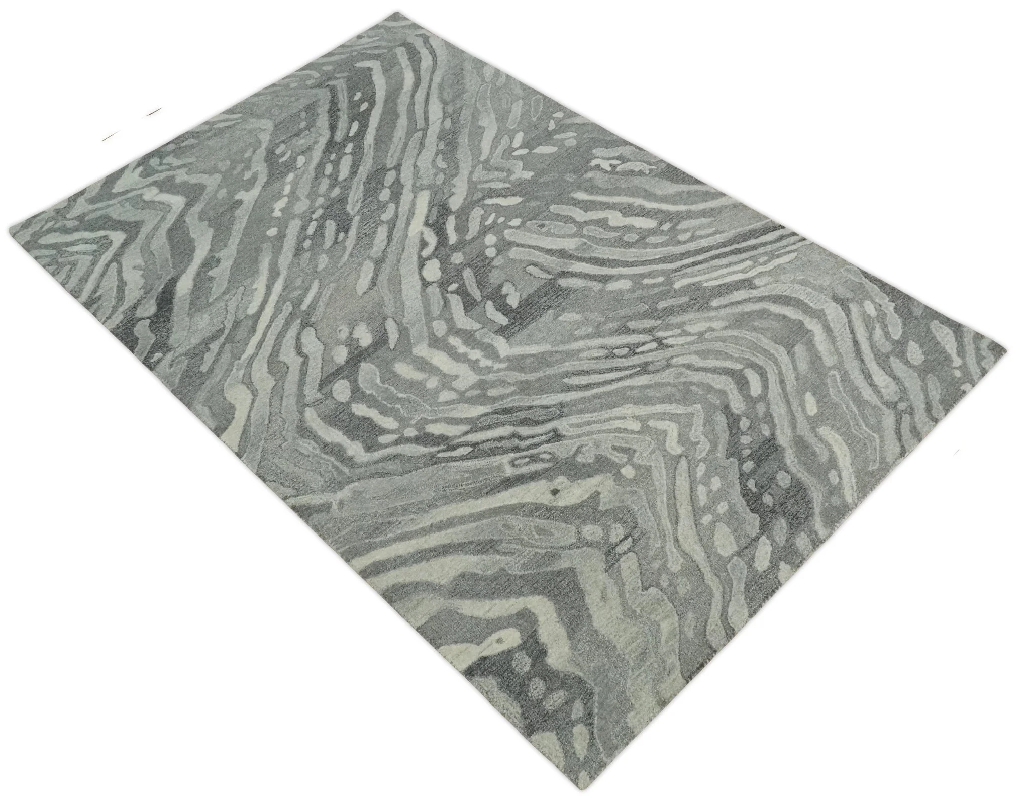 Abstract Modern Hand Tufted 2x3, 3x5, 5x8, 6x9, 8x10 and 9x12 Woolen Beige, Silver and Gray Area Rug | MIR3 - Image 11