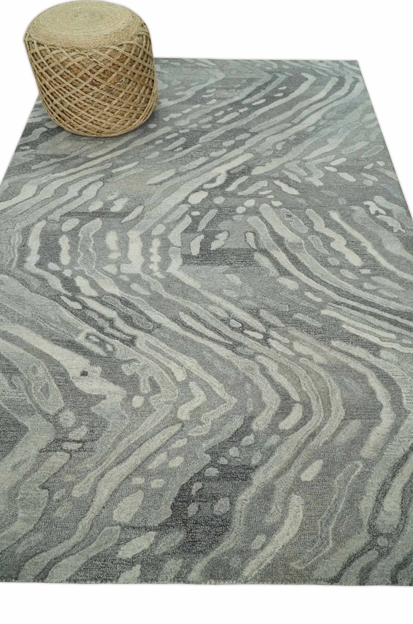 Abstract Modern Hand Tufted 2x3, 3x5, 5x8, 6x9, 8x10 and 9x12 Woolen Beige, Silver and Gray Area Rug | MIR3 - Image 3