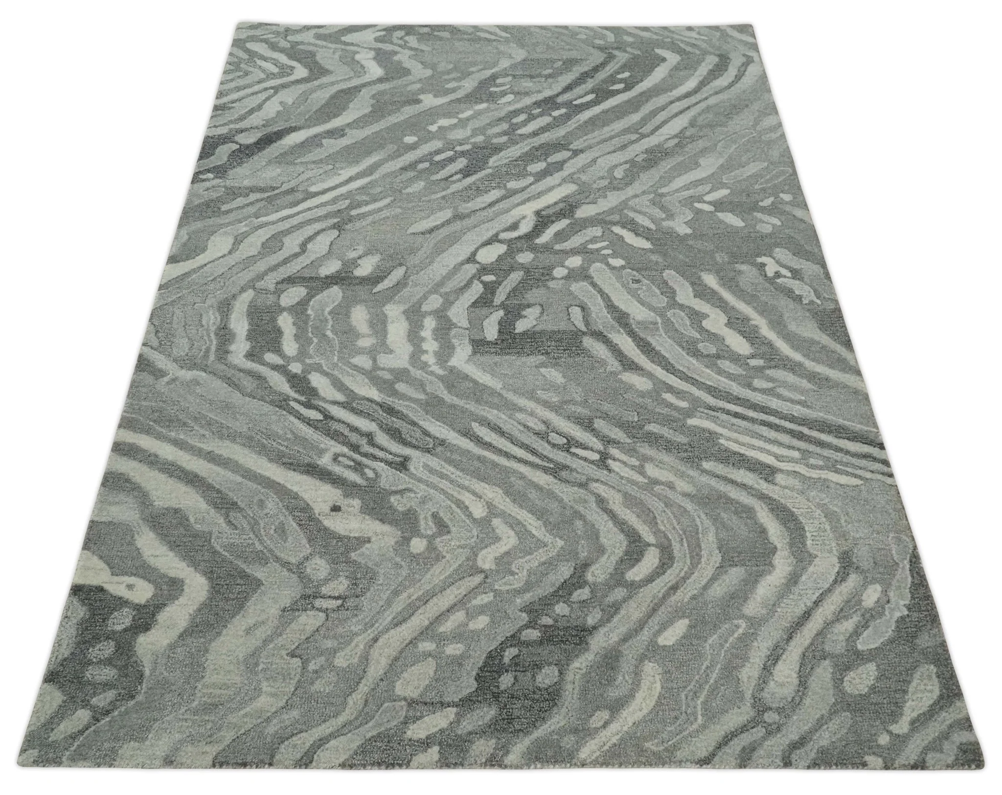 Abstract Modern Hand Tufted 2x3, 3x5, 5x8, 6x9, 8x10 and 9x12 Woolen Beige, Silver and Gray Area Rug | MIR3 - Image 9