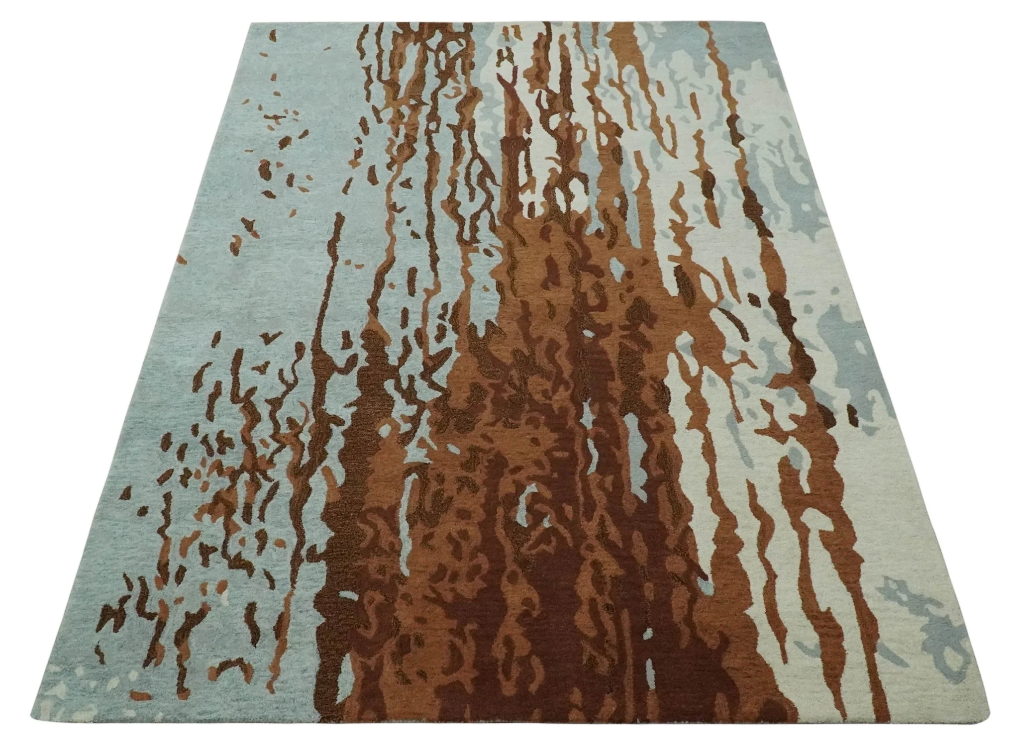 Modern 6x9 Gray, Ivory and Brown Abstract Hand Tufted Wool Area Rug - Image 8