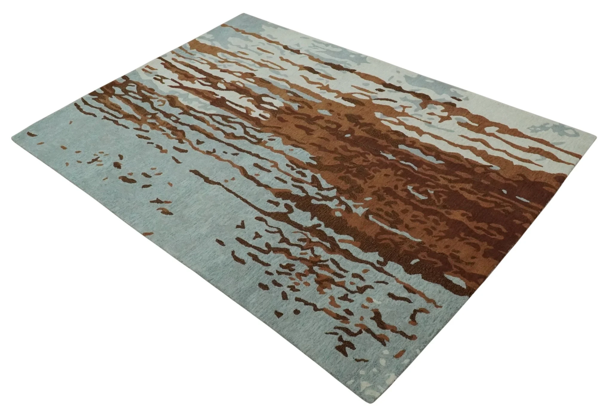 Modern 6x9 Gray, Ivory and Brown Abstract Hand Tufted Wool Area Rug - Image 9