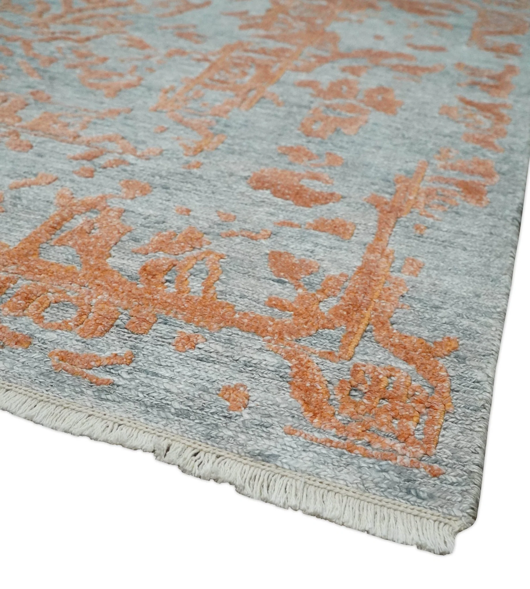 Modern 8x10 Silver and Rust Traditional Carved Pattern Handmade Wool Area Rug - Image 5
