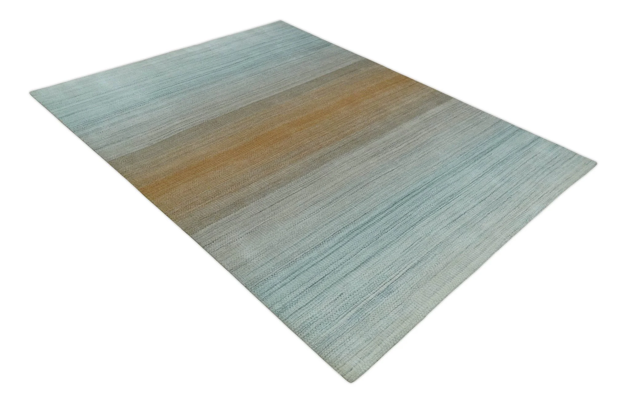 Modern Ombre 8x10 Hand Made Silver, Blue, Gold and Beige Scandinavian Blended Wool Flatwoven Area Rug | KE13 - Image 10