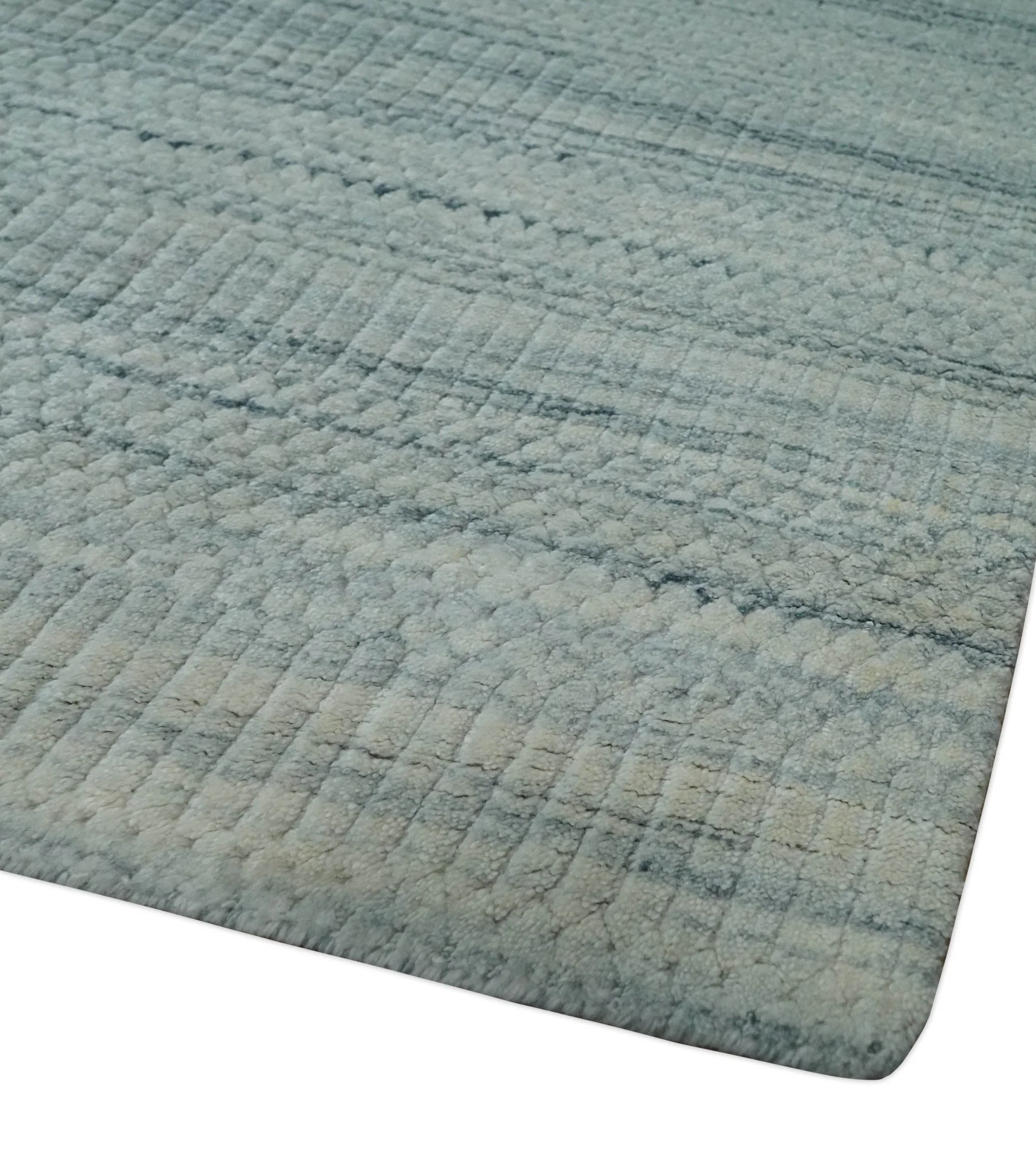 Modern Ombre 8x10 Hand Made Silver, Blue, Gold and Beige Scandinavian Blended Wool Flatwoven Area Rug | KE13 - Image 3