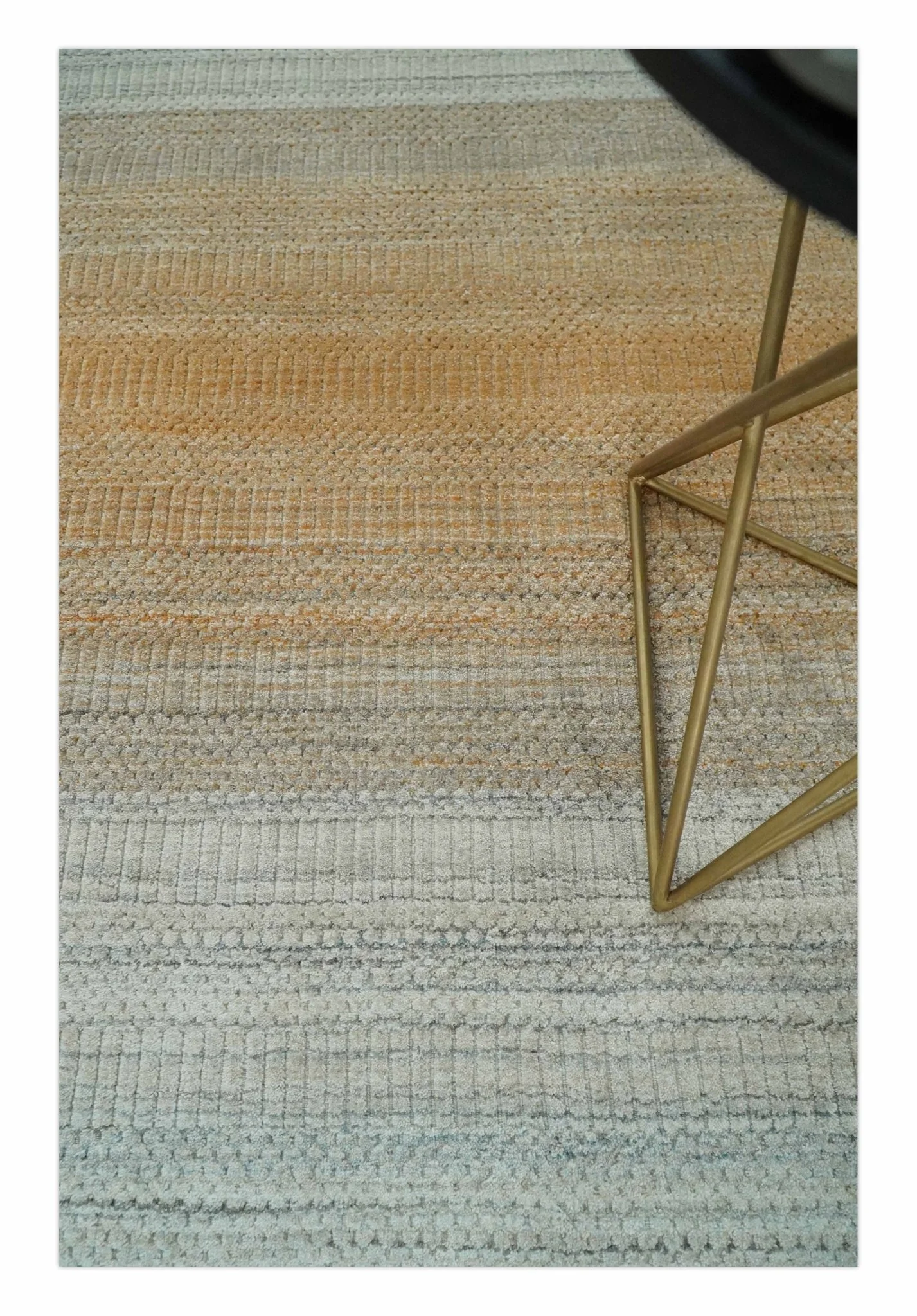 Modern Ombre 8x10 Hand Made Silver, Blue, Gold and Beige Scandinavian Blended Wool Flatwoven Area Rug | KE13 - Image 4