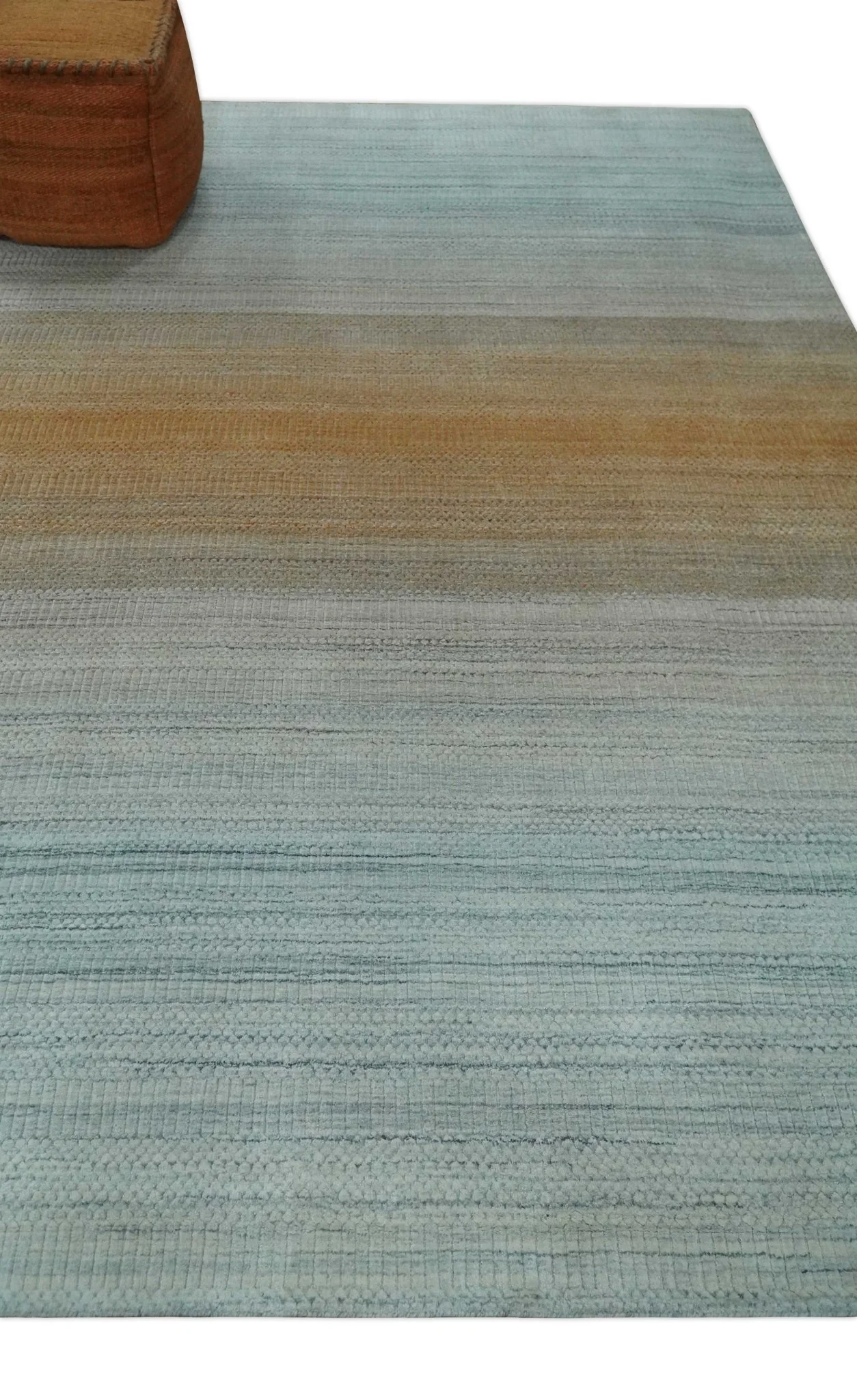 Modern Ombre 8x10 Hand Made Silver, Blue, Gold and Beige Scandinavian Blended Wool Flatwoven Area Rug | KE13 - Image 5