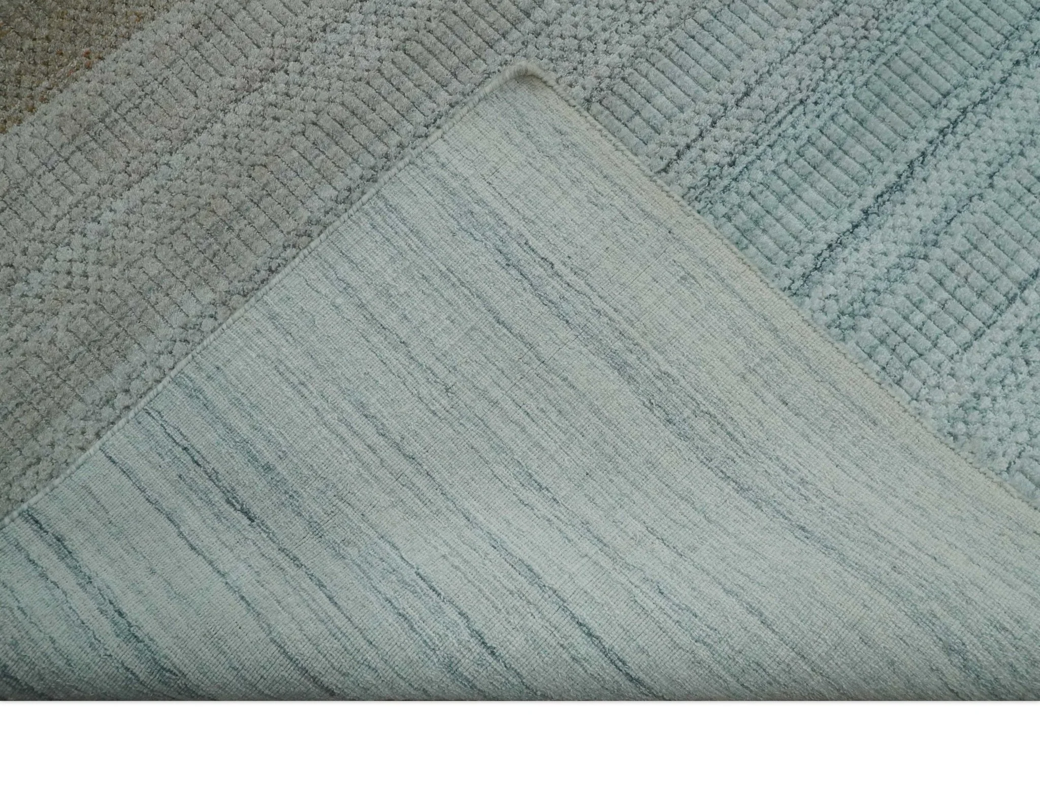 Modern Ombre 8x10 Hand Made Silver, Blue, Gold and Beige Scandinavian Blended Wool Flatwoven Area Rug | KE13 - Image 7