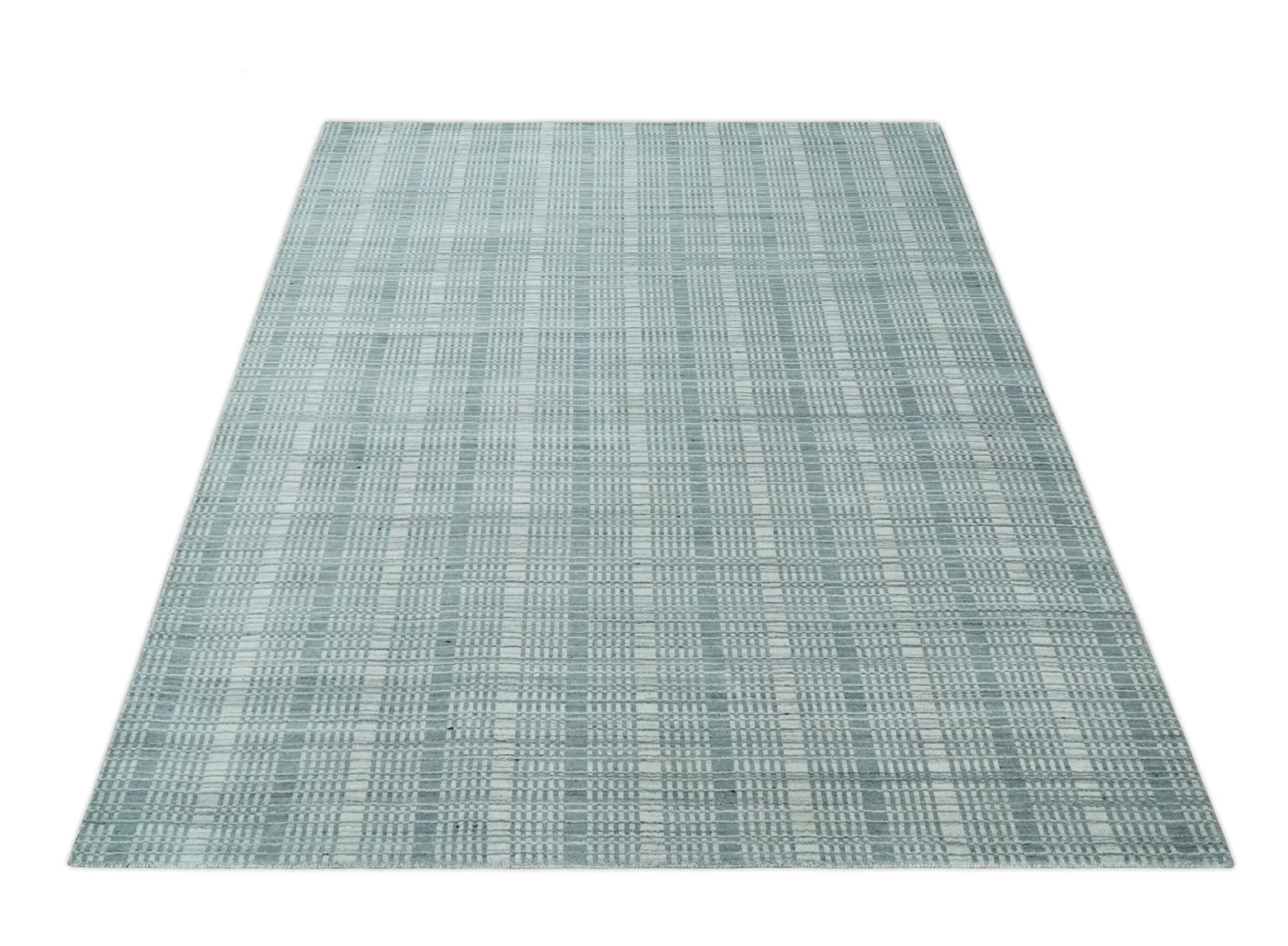 Modern 8x10 Hand Made striped Ivory and Gray Scandinavian Blended Wool Flatwoven Area Rug | KE36 - Image 11