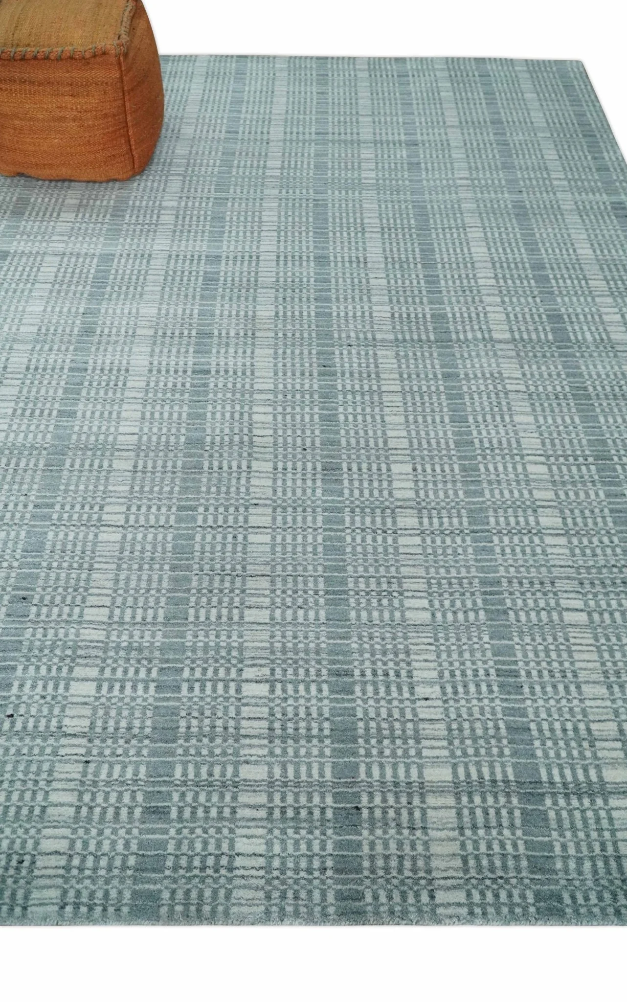 Modern 8x10 Hand Made striped Ivory and Gray Scandinavian Blended Wool Flatwoven Area Rug | KE36 - Image 3