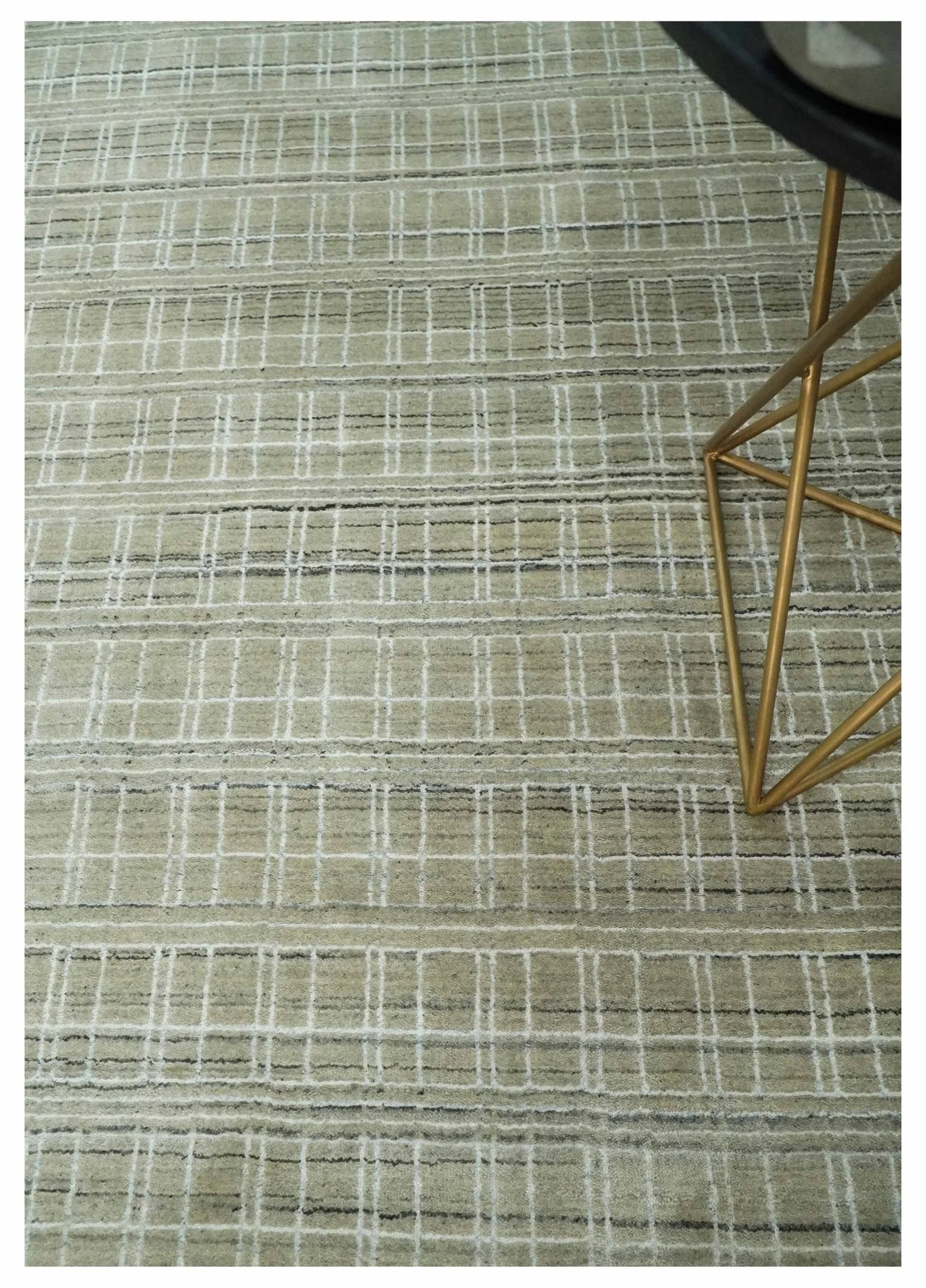 Modern 8x10 Hand Made striped Olive, White and Brown Scandinavian Blended Wool Flatwoven Area Rug | KE33 - Image 2