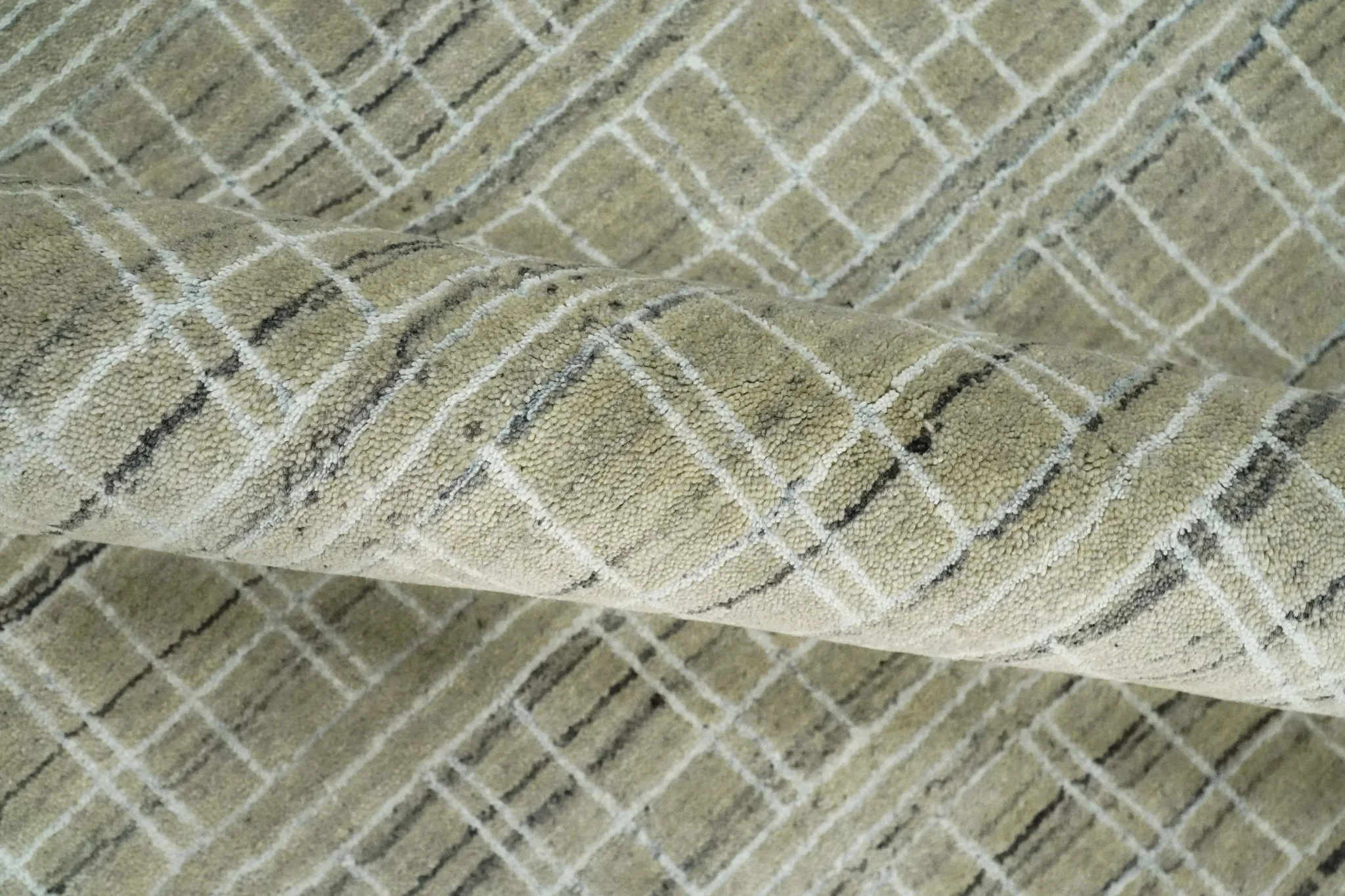 Modern 8x10 Hand Made striped Olive, White and Brown Scandinavian Blended Wool Flatwoven Area Rug | KE33 - Image 6