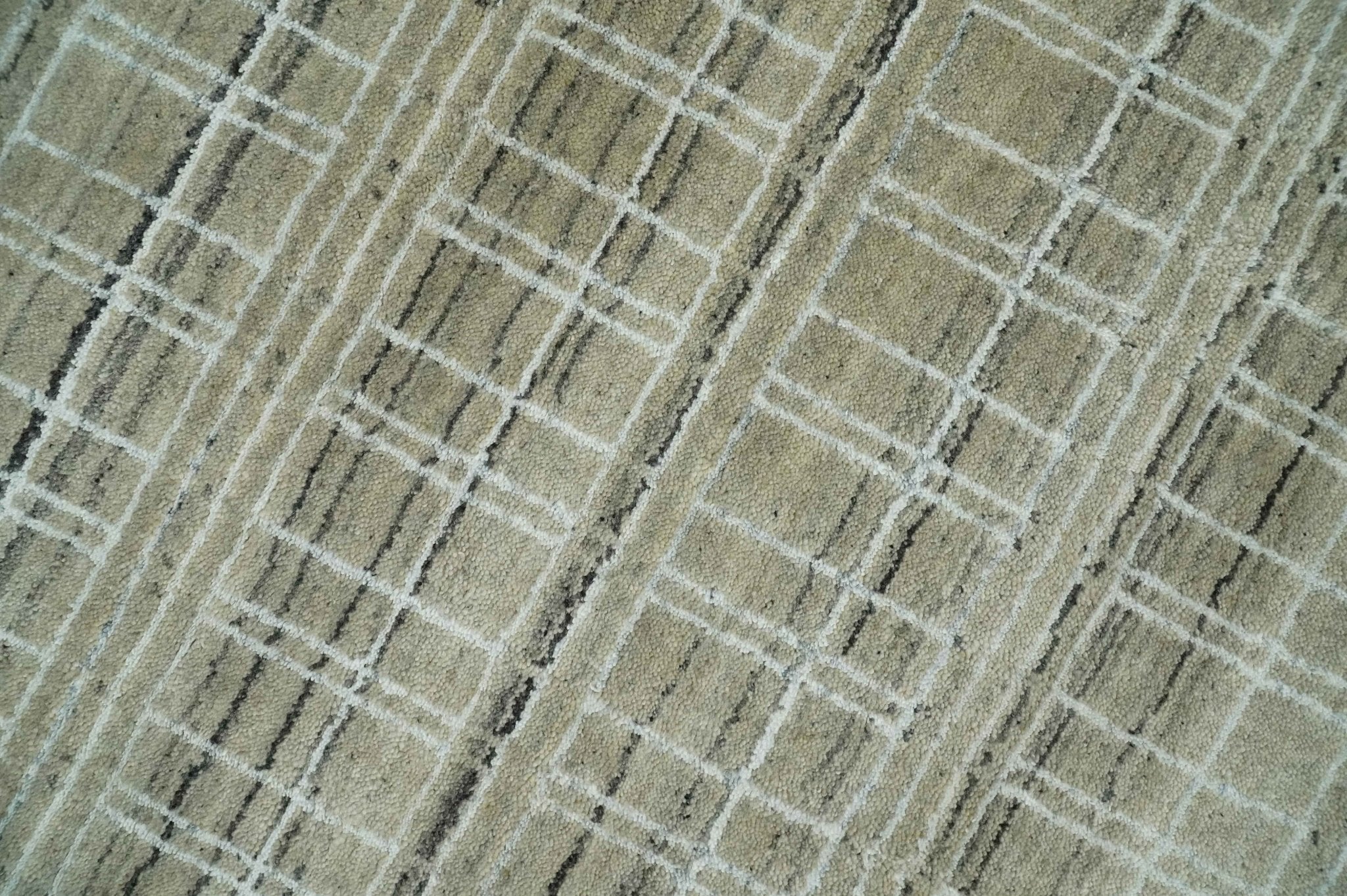 Modern 8x10 Hand Made striped Olive, White and Brown Scandinavian Blended Wool Flatwoven Area Rug | KE33 - Image 9