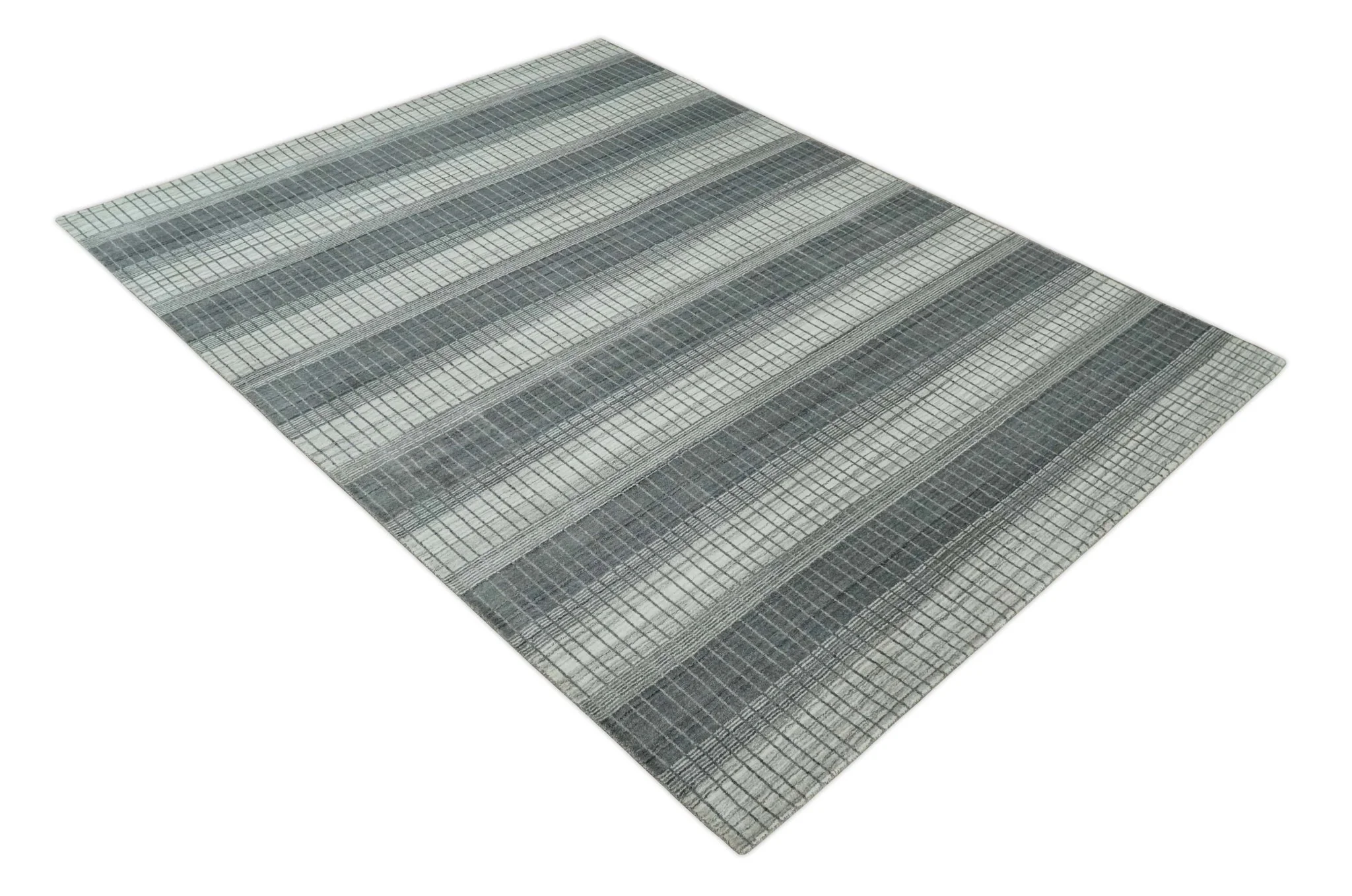 Modern 8x10 Hand Made Stripes Ivory, Gray and Brown Scandinavian Blended Wool Flatwoven Area Rug | KE23 - Image 10