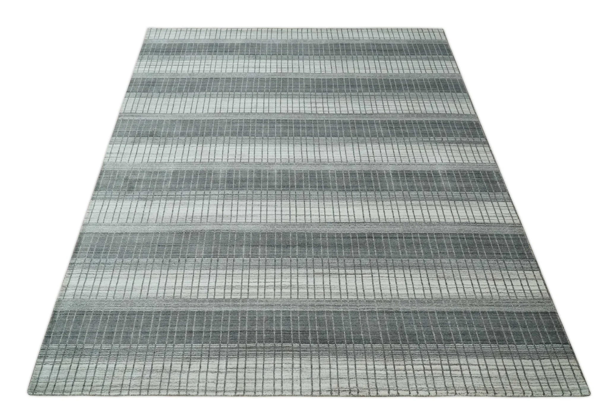 Modern 8x10 Hand Made Stripes Ivory, Gray and Brown Scandinavian Blended Wool Flatwoven Area Rug | KE23 - Image 11