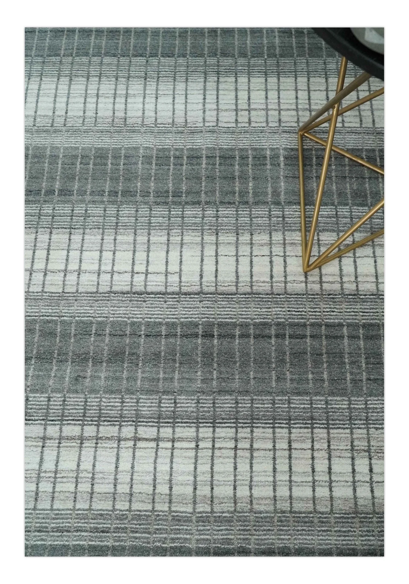 Modern 8x10 Hand Made Stripes Ivory, Gray and Brown Scandinavian Blended Wool Flatwoven Area Rug | KE23 - Image 2