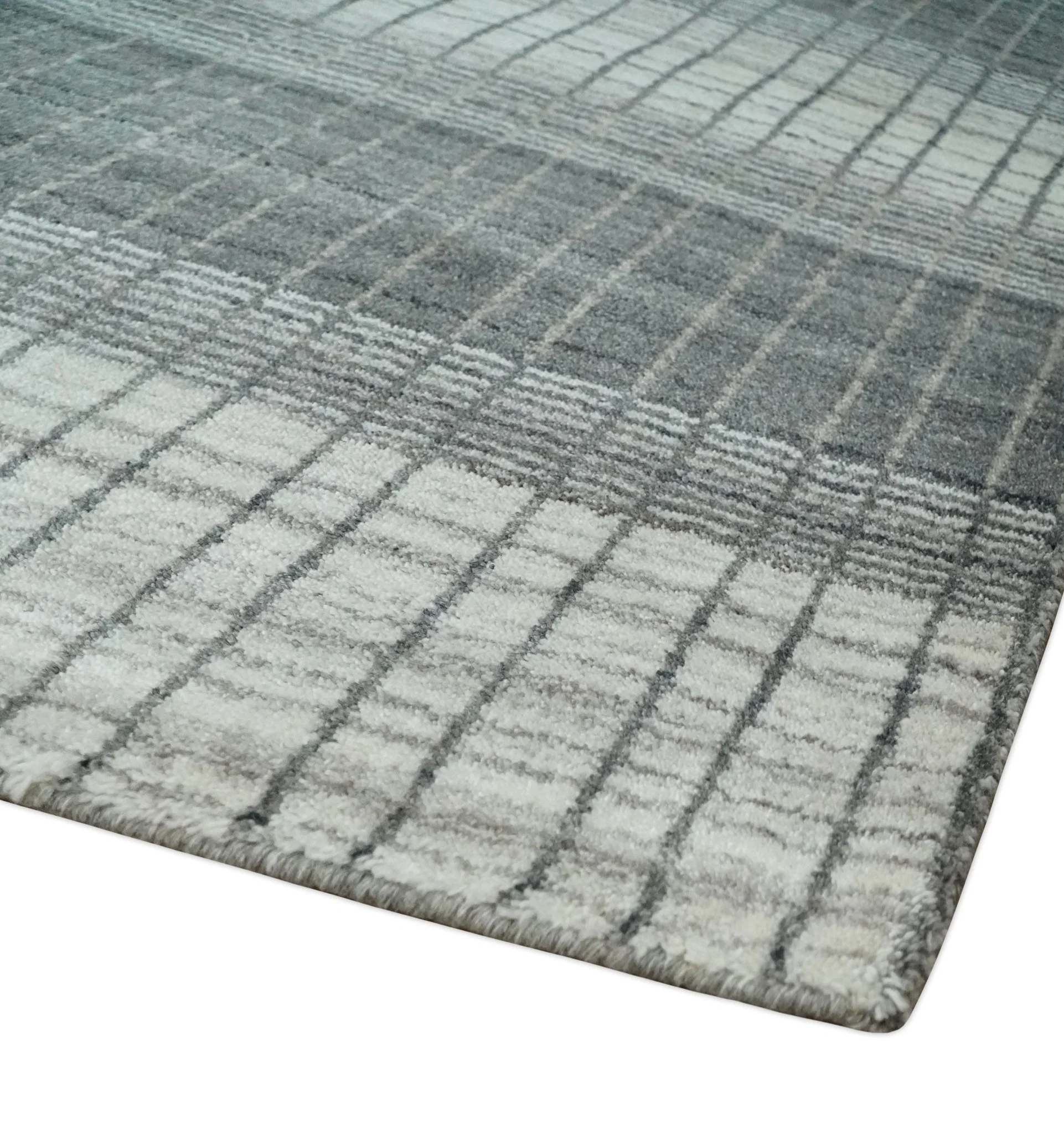 Modern 8x10 Hand Made Stripes Ivory, Gray and Brown Scandinavian Blended Wool Flatwoven Area Rug | KE23 - Image 5