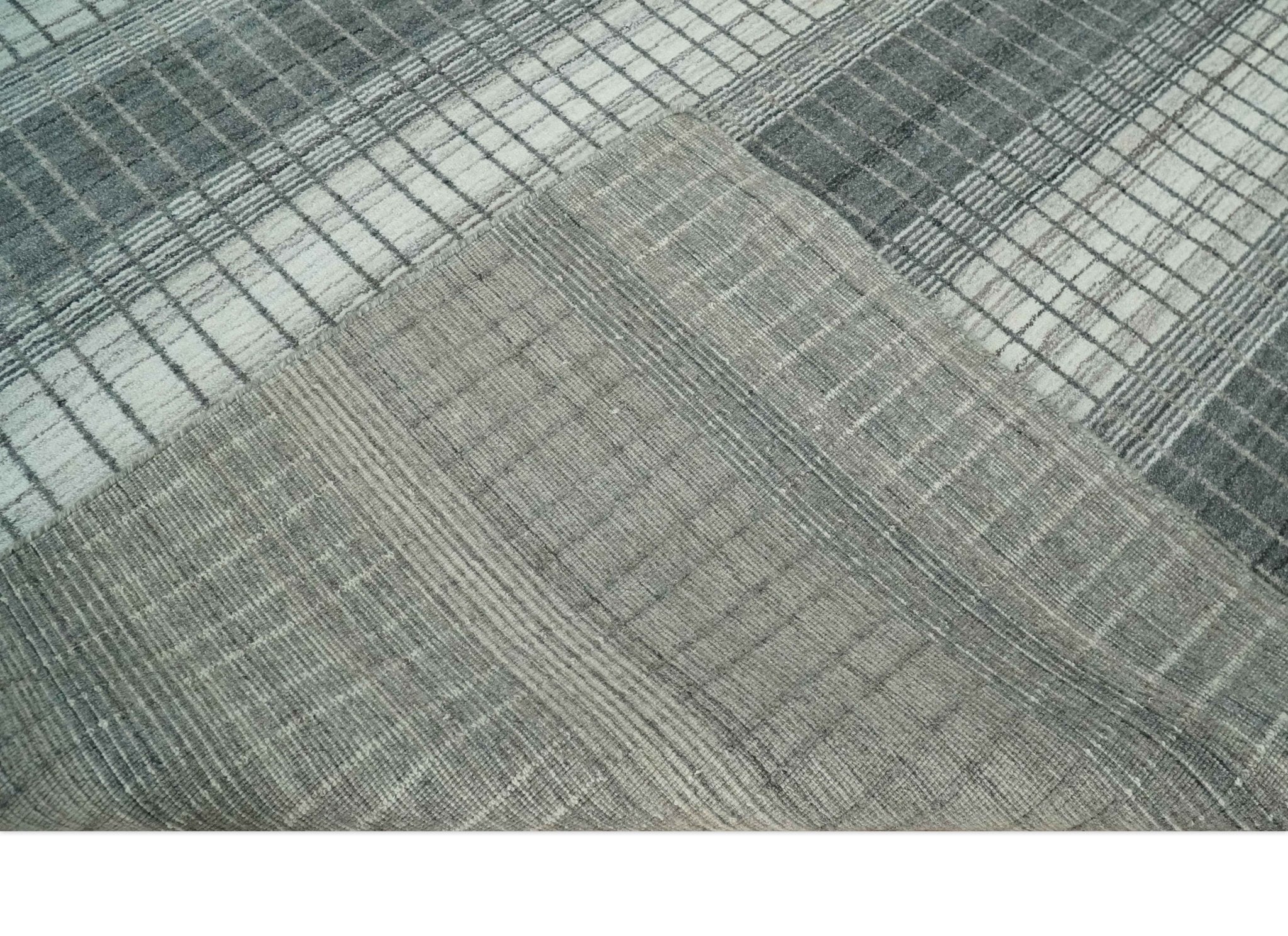 Modern 8x10 Hand Made Stripes Ivory, Gray and Brown Scandinavian Blended Wool Flatwoven Area Rug | KE23 - Image 7