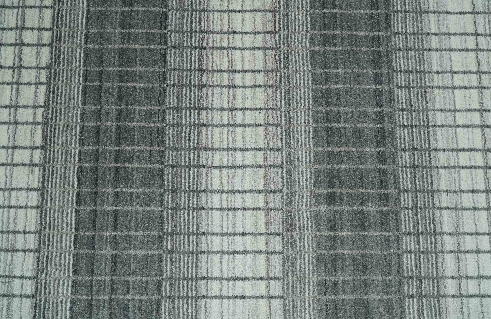 Modern 8x10 Hand Made Stripes Ivory, Gray and Brown Scandinavian Blended Wool Flatwoven Area Rug | KE23 - Image 9