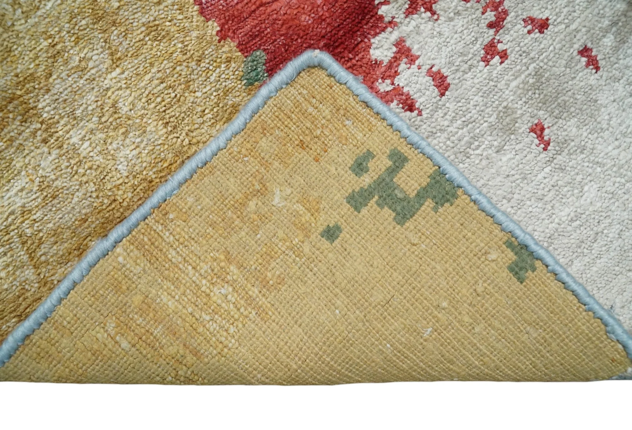 Modern Abstract 2x4 Blue, Red and Gold Hand Knotted Entryway bamboo silk Area Rug | TRD3152224 - Image 4