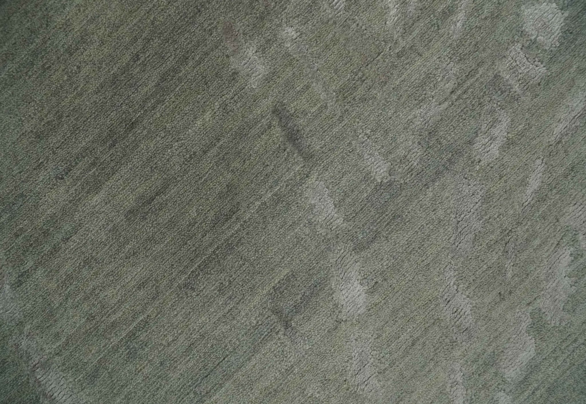 Modern Abstract 5x7 Olive and Gray Hand Knotted Wool and Silk Area Rug - Image 8