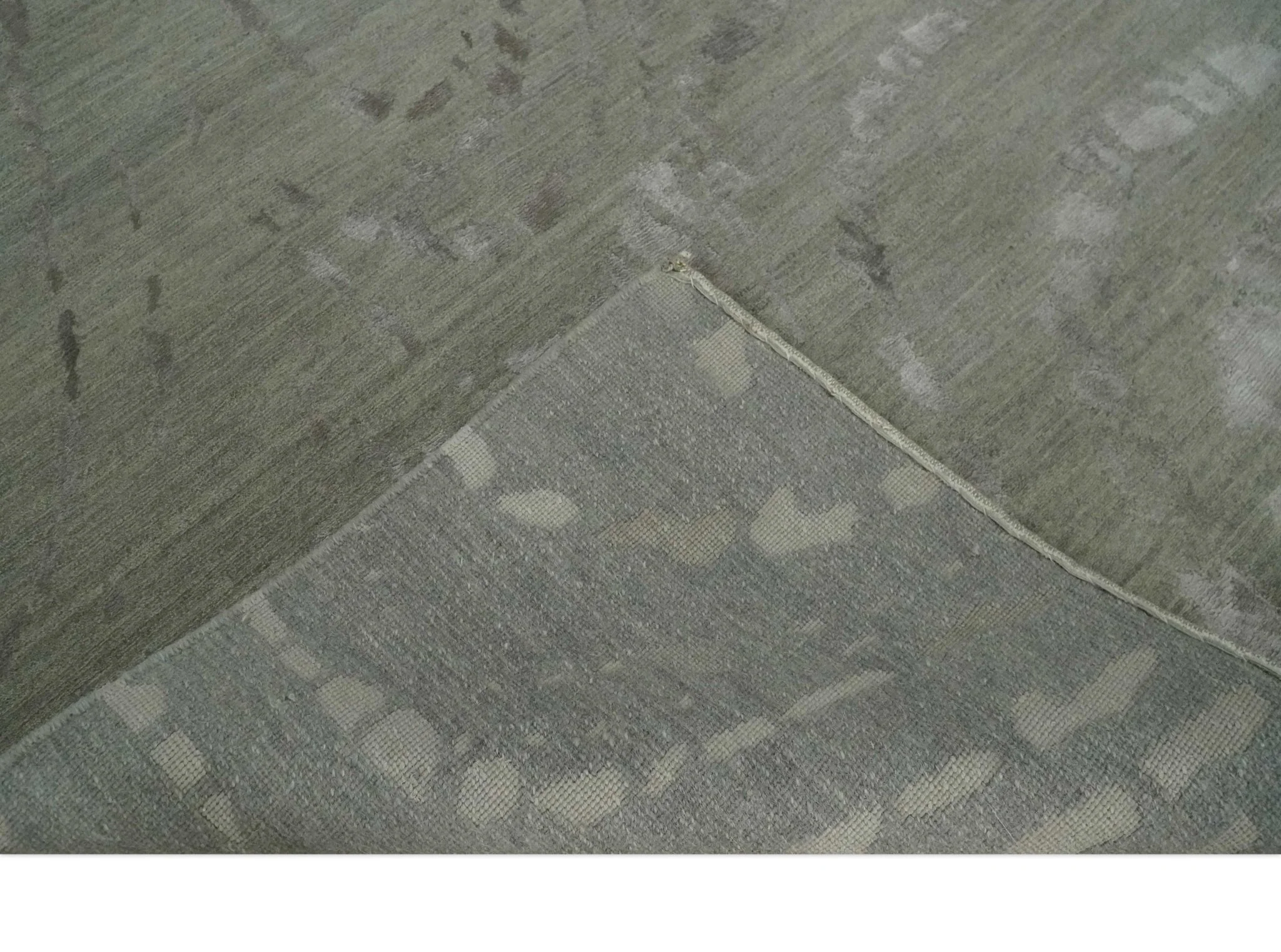 Modern Abstract 5x7 Olive and Gray Hand Knotted Wool and Silk Area Rug - Image 9