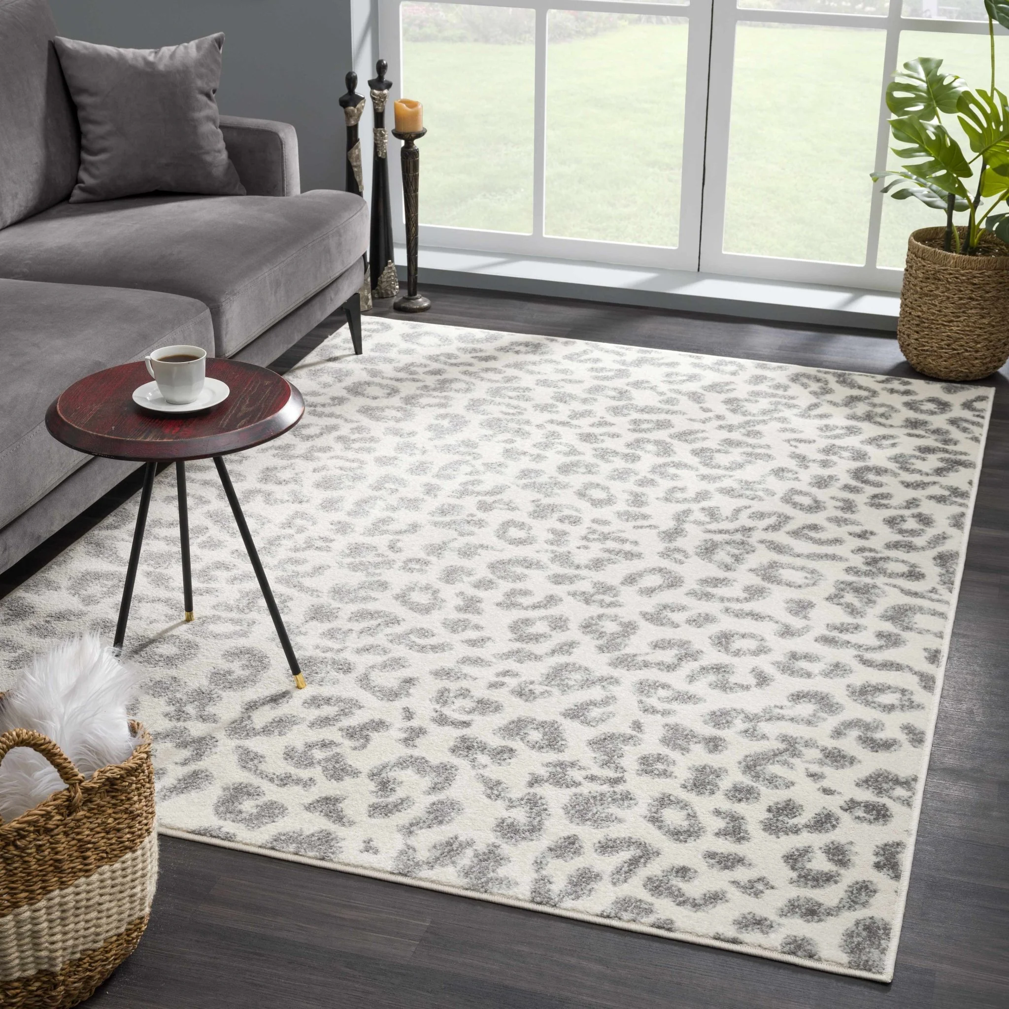 Modern Abstract Beige and Gray Low Pile Leopard Print Area Rug - Image 3