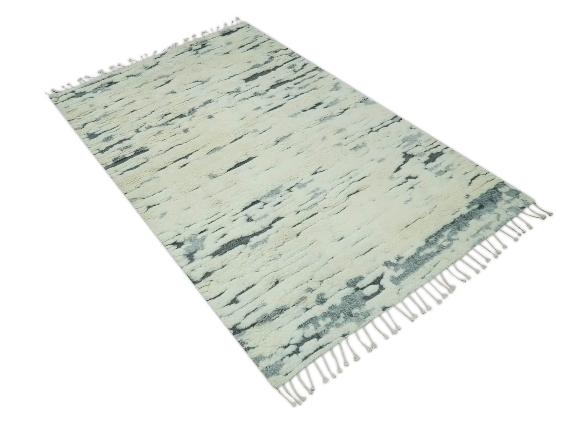 Modern Abstract Beige and Gray Hand Knotted Moroccan Style Plush Pile 5x8 wool Rug - Image 10