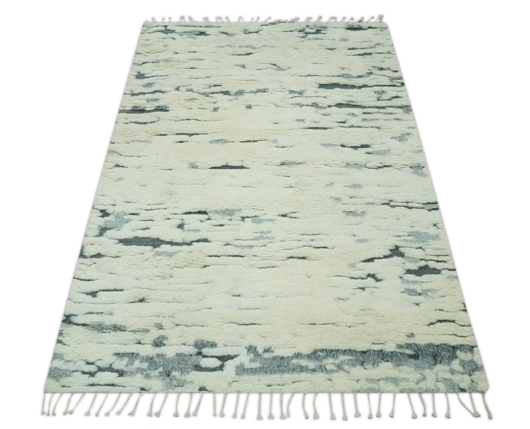 Modern Abstract Beige and Gray Hand Knotted Moroccan Style Plush Pile 5x8 wool Rug - Image 11