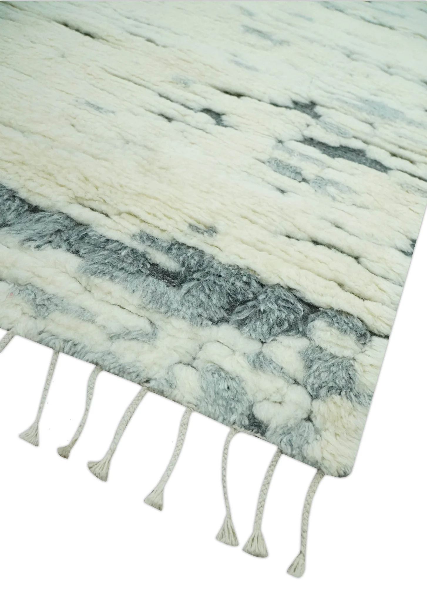 Modern Abstract Beige and Gray Hand Knotted Moroccan Style Plush Pile 5x8 wool Rug - Image 6