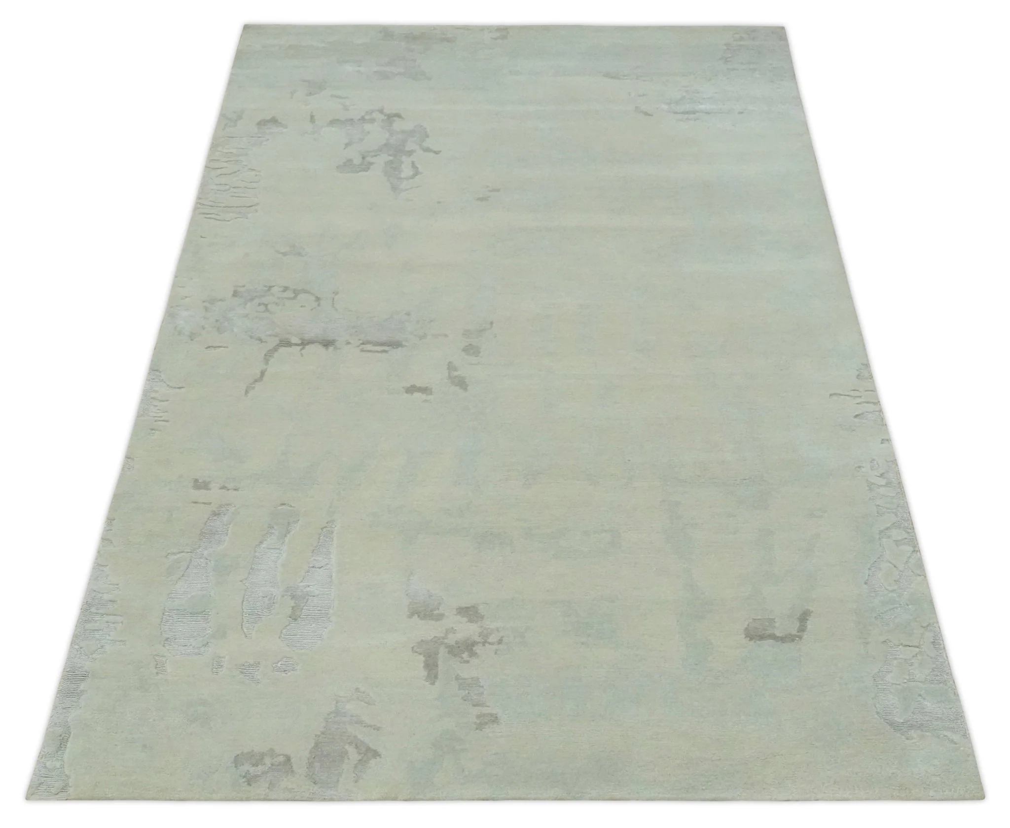 Modern Abstract Beige and Silver Hand loom 5x8 wool and Art Silk Area Rug - Image 11