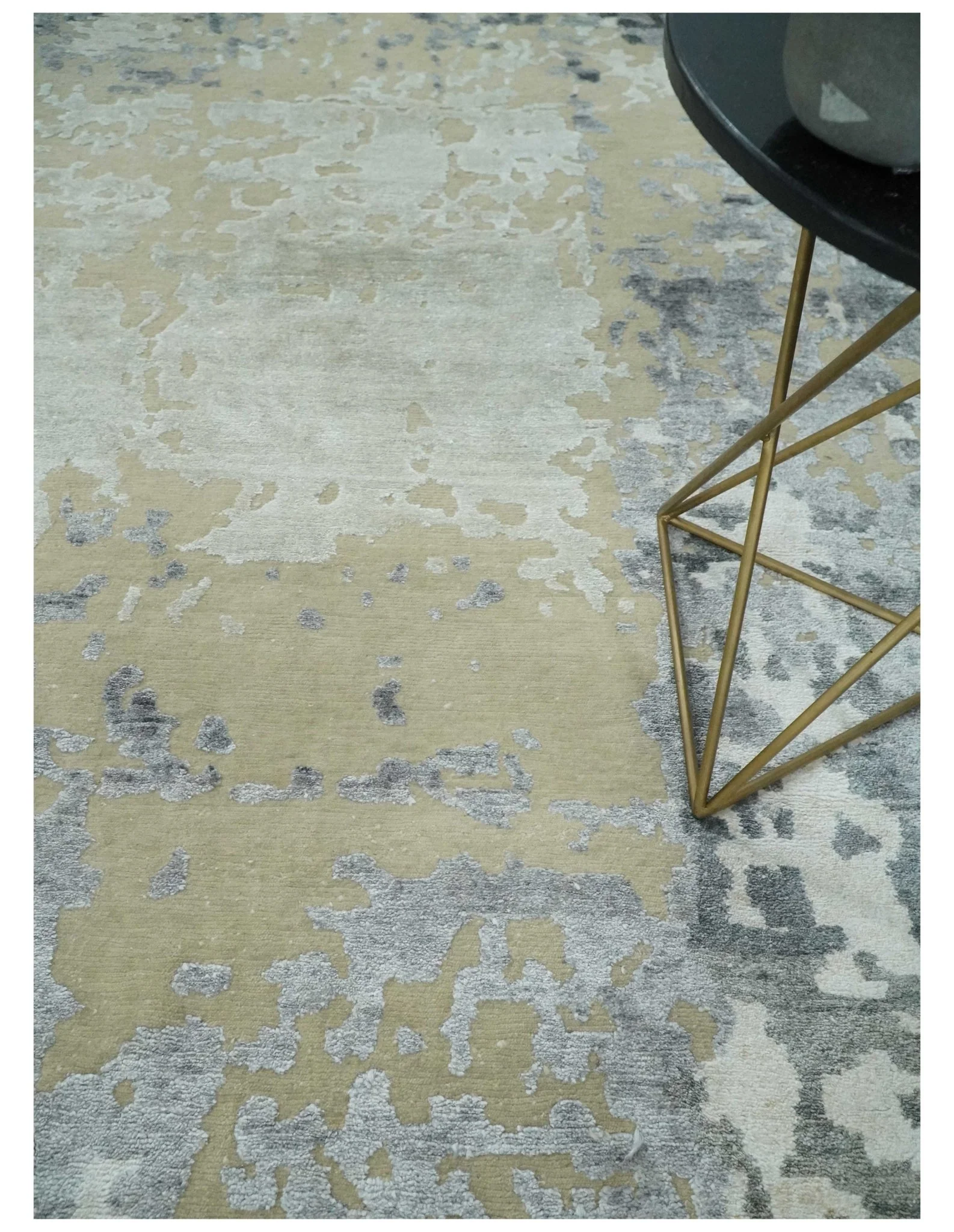 Modern Abstract 8x10 Beige, Ivory and Gray Hand Knotted Bamboo Silk and Wool Area Rug - Image 2