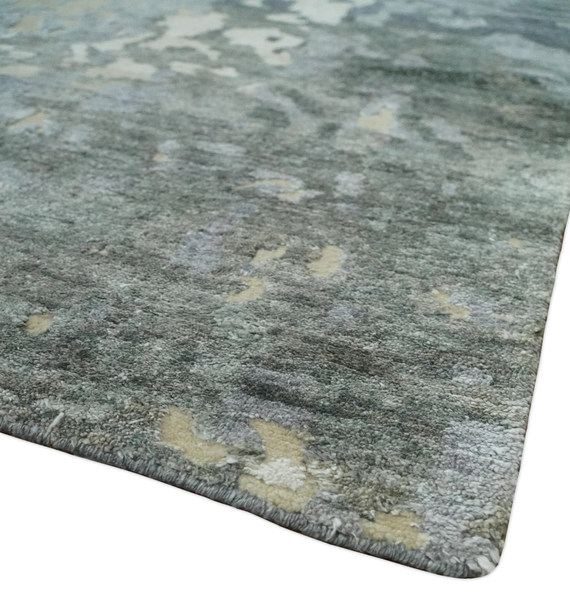 Modern Abstract 8x10 Beige, Ivory and Gray Hand Knotted Bamboo Silk and Wool Area Rug - Image 5