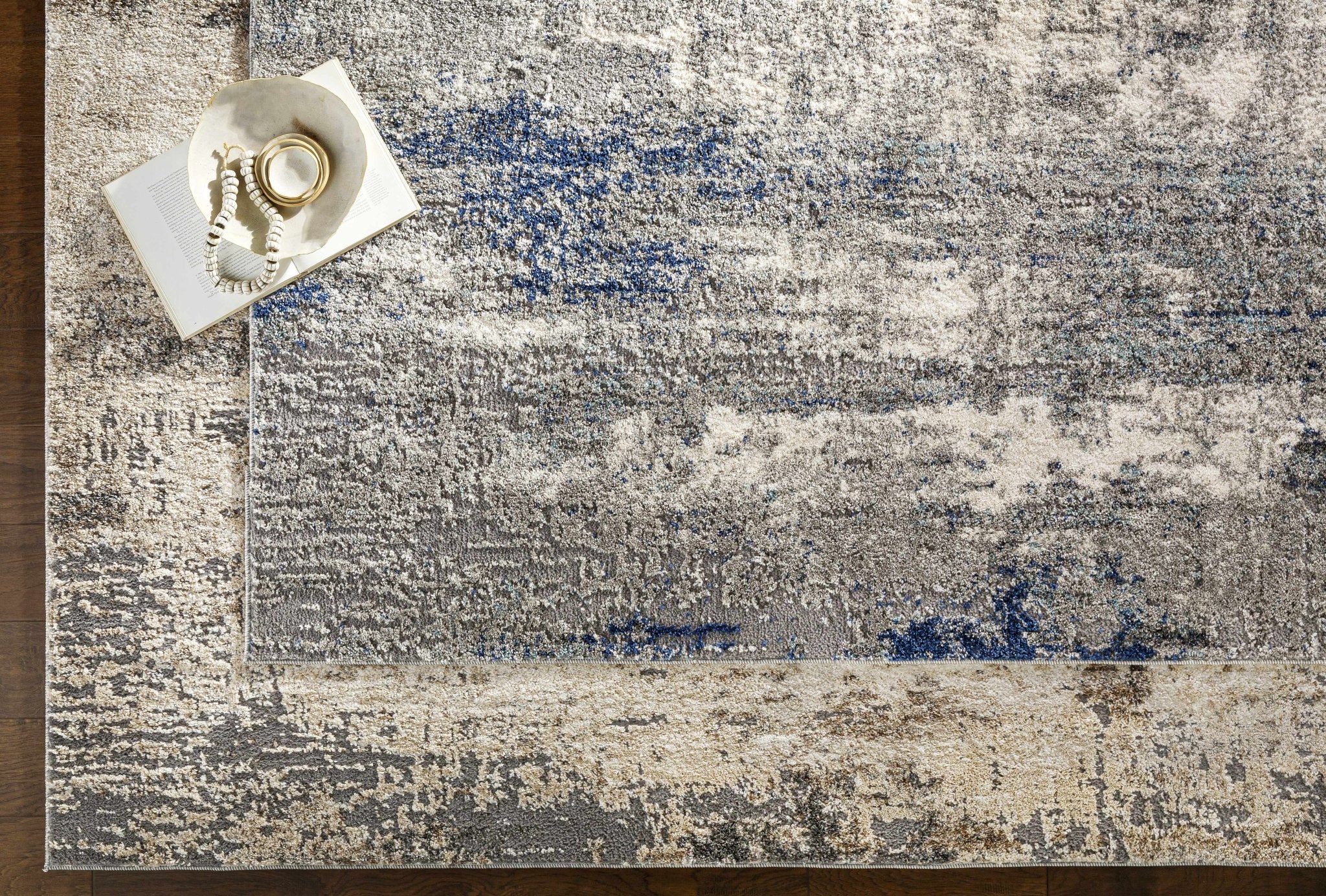 Modern Abstract Beige, Ivory and Gray High low texture Area Rug - Image 3