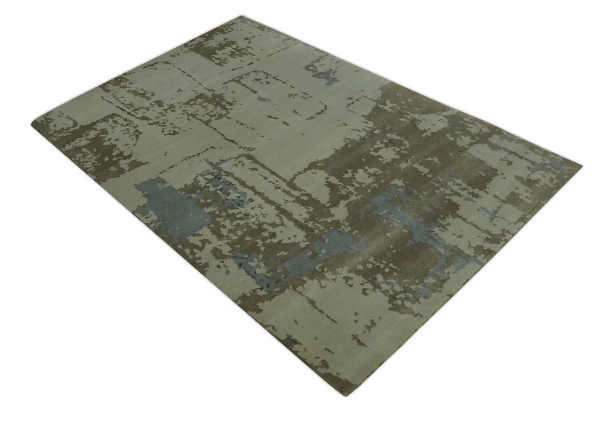 Modern abstract Beige, Olive and Gray 6x9 Hand Knotted Wool and Art Silk Area Rug - Image 10