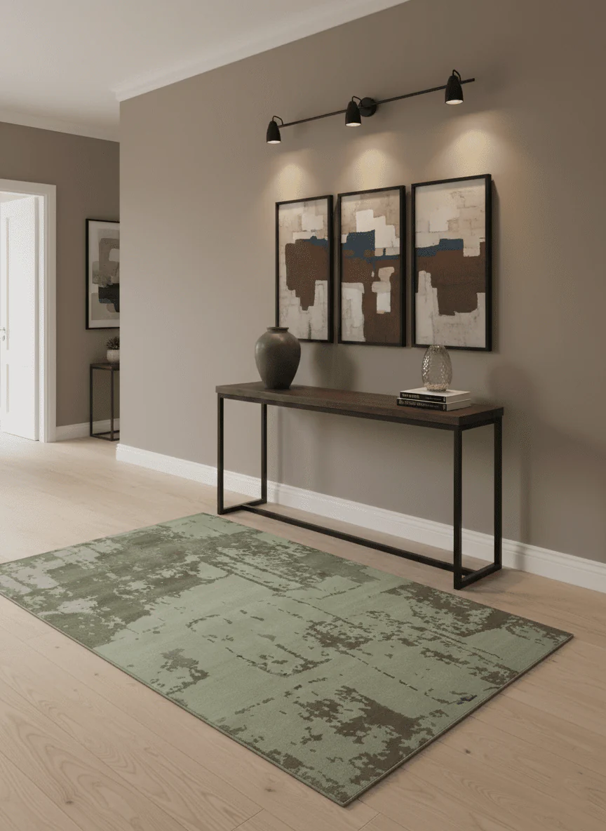 Modern abstract Beige, Olive and Gray 6x9 Hand Knotted Wool and Art Silk Area Rug - Image 2